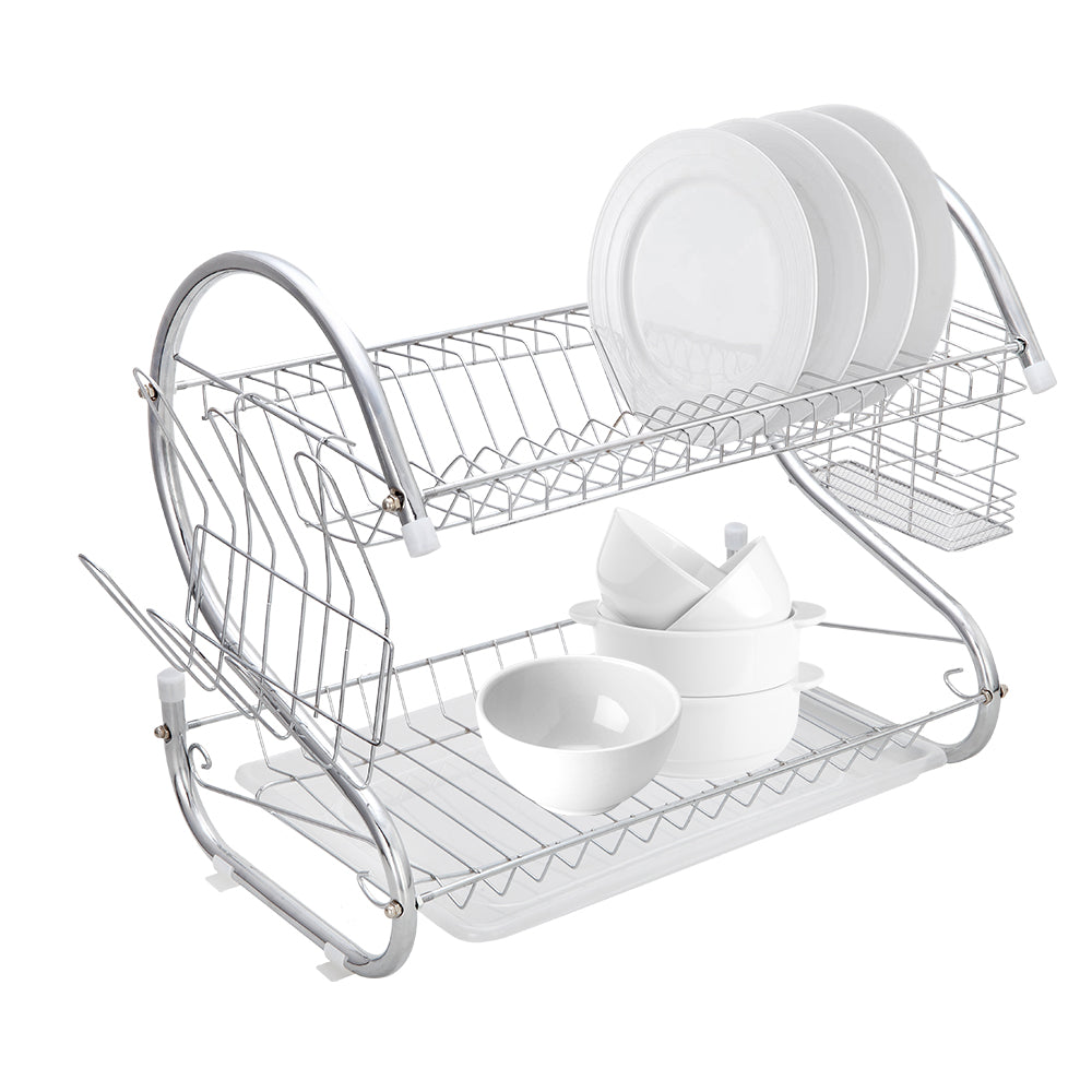 Multifunctional S-shaped Dual Layers Bowls & Dishes & Chopsticks & Spoons Collection Shelf Dish Drainer