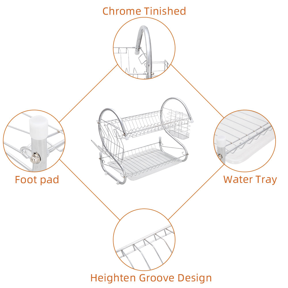 Multifunctional S-shaped Dual Layers Bowls & Dishes & Chopsticks & Spoons Collection Shelf Dish Drainer