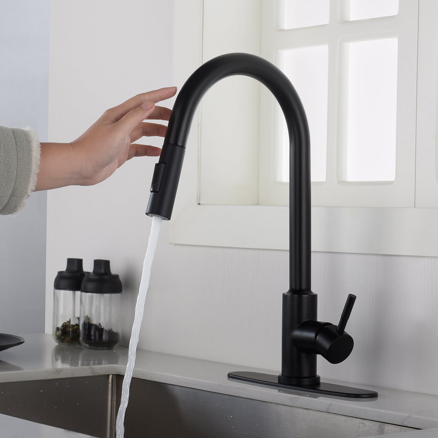 Touch Kitchen Faucet with Pull Down Sprayer-Matte Black