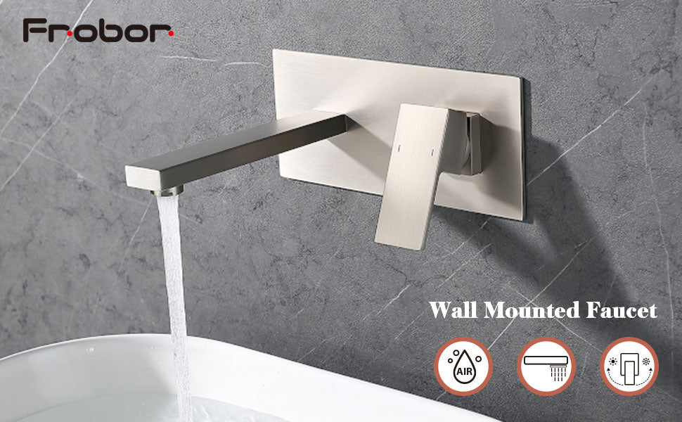 Wall Mount Faucet for Bathroom Sink or Bathtub, Single Handle2 Holes Brass Rough-in Valve Included, Brushed Nickel[Unable to ship on weekends, please place orders with caution]