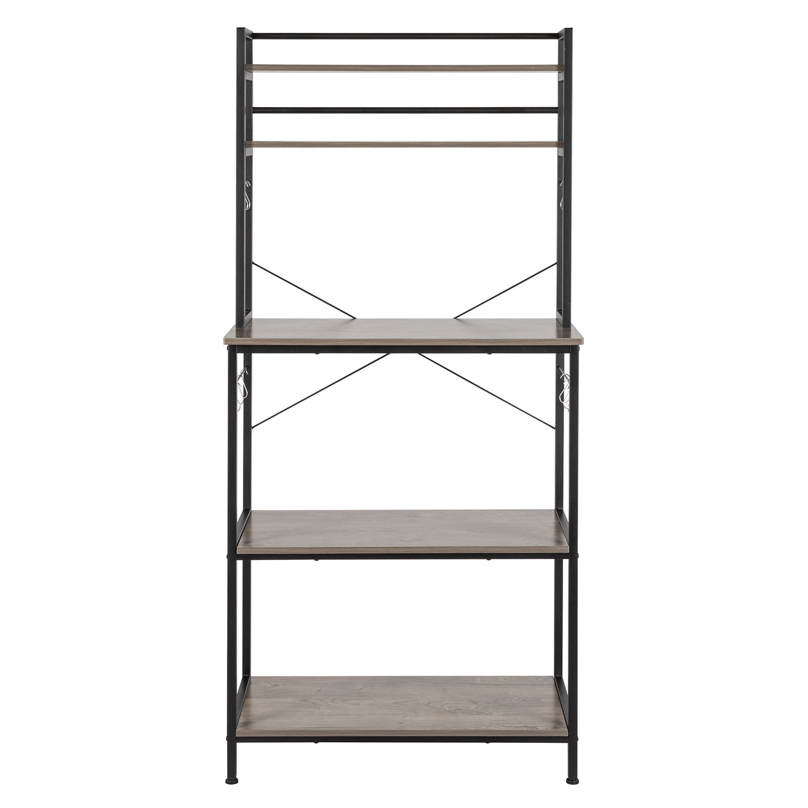 5-Tier Kitchen Bakers Rack with 10 S-Shaped Hooks, Industrial Microwave Oven Stand, Free Standing Kitchen Utility Cart Storage Shelf Organizer (Rustic Gray)