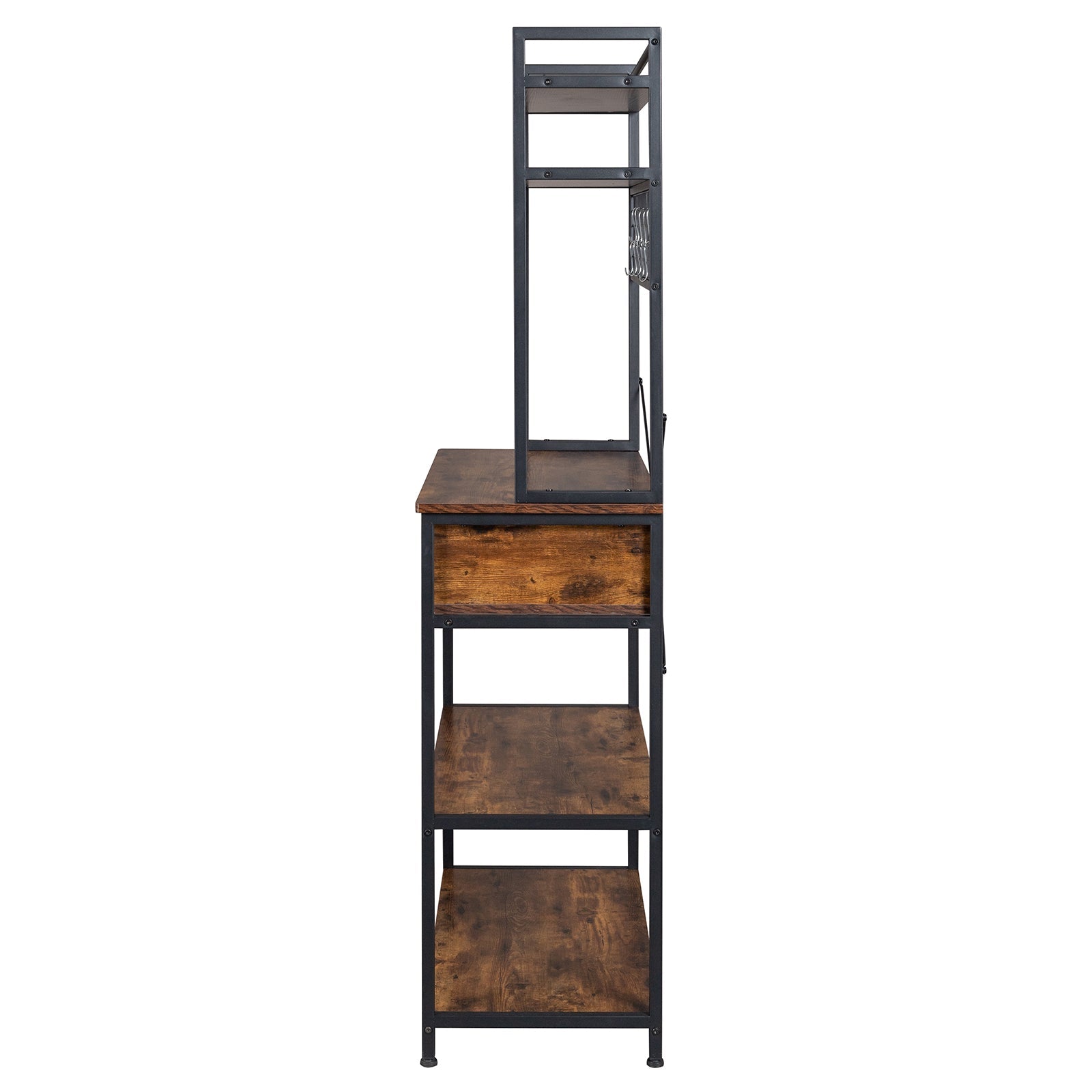 5-Tier Kitchen Bakers Rack with 10 S-Shaped Hooks and 1 drawer , Industrial Microwave Oven Stand, Free Standing Kitchen Utility Cart Storage Shelf Organizer (Rustic Brown)