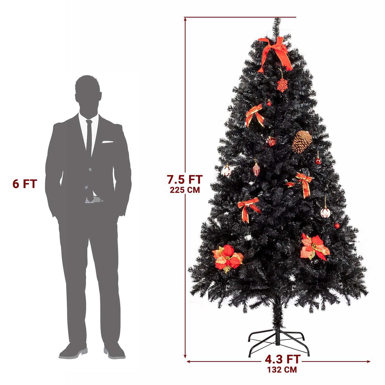 7.5ft 2500 Branches Without Lights Without Pine Cones Tied Tree Structure Christmas Tree Black