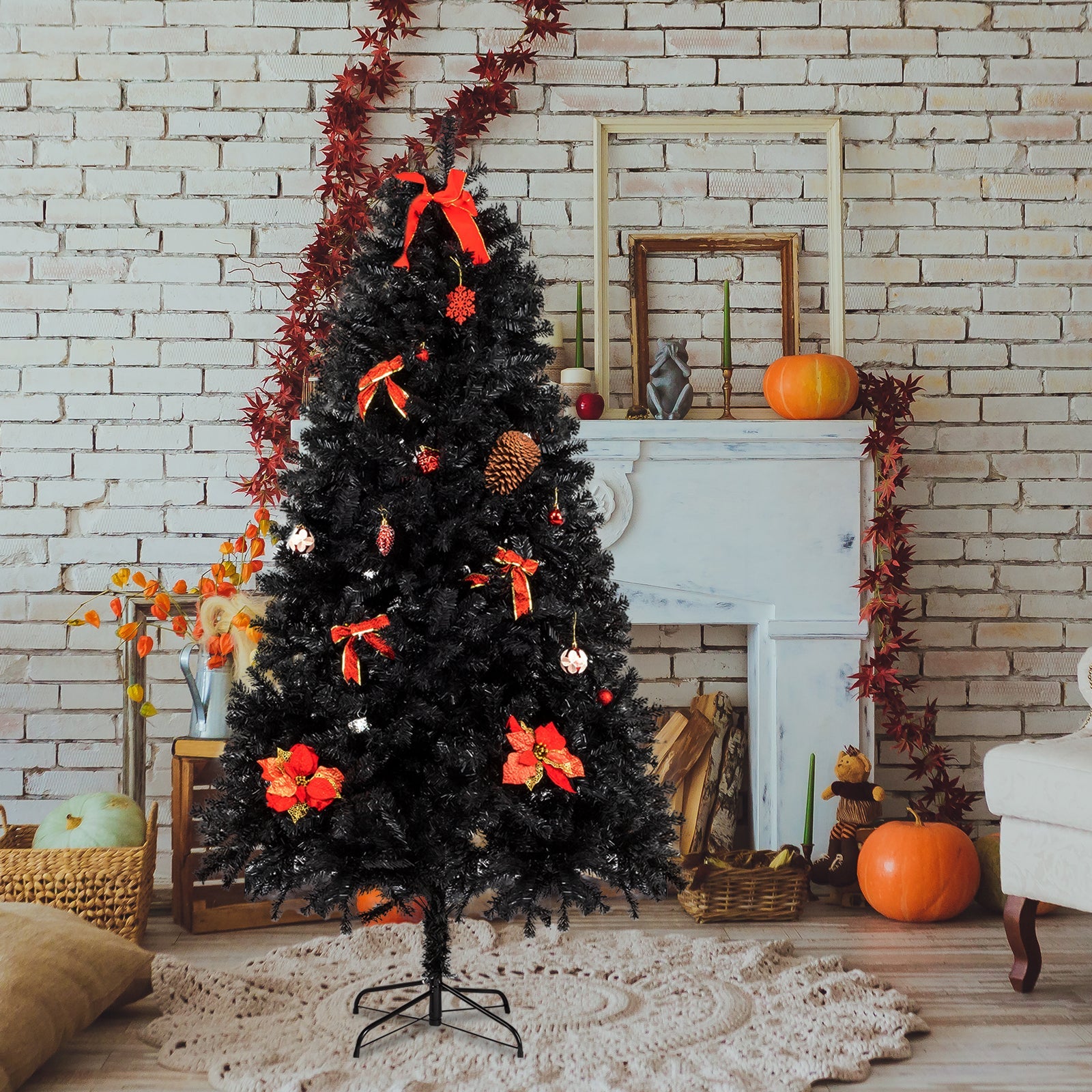 7.5ft 2500 Branches Without Lights Without Pine Cones Tied Tree Structure Christmas Tree Black