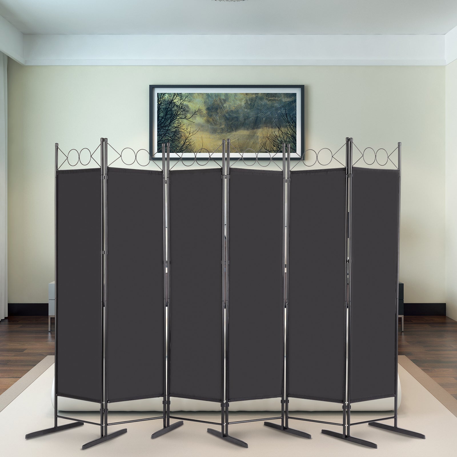 5.74FT 6-Fold Top With Shape 160g Polyester Cloth Plastic Feet Carbon Steel Frame Foldable Screen Black