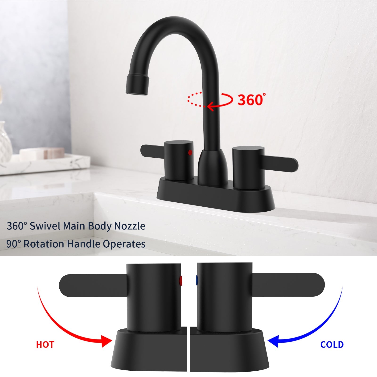 2 Handles Bathroom Sink Faucet, Matte Black Centerset RV Bathroom Faucets for 3 Hole [pop-up drain and hose not included][Unable to ship on weekends, please place orders with caution]