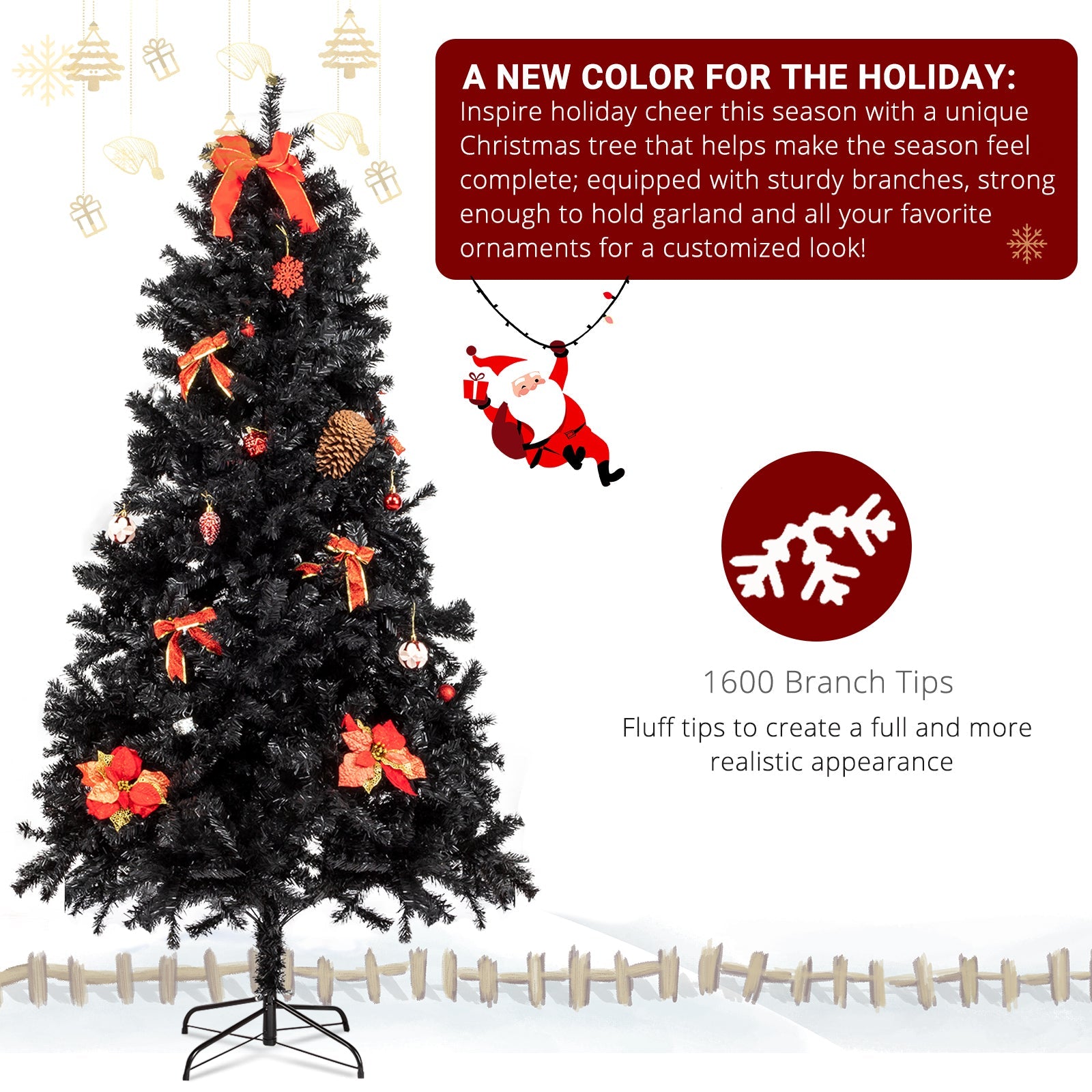 6ft 1150 Branches PVC Christmas Tree Black