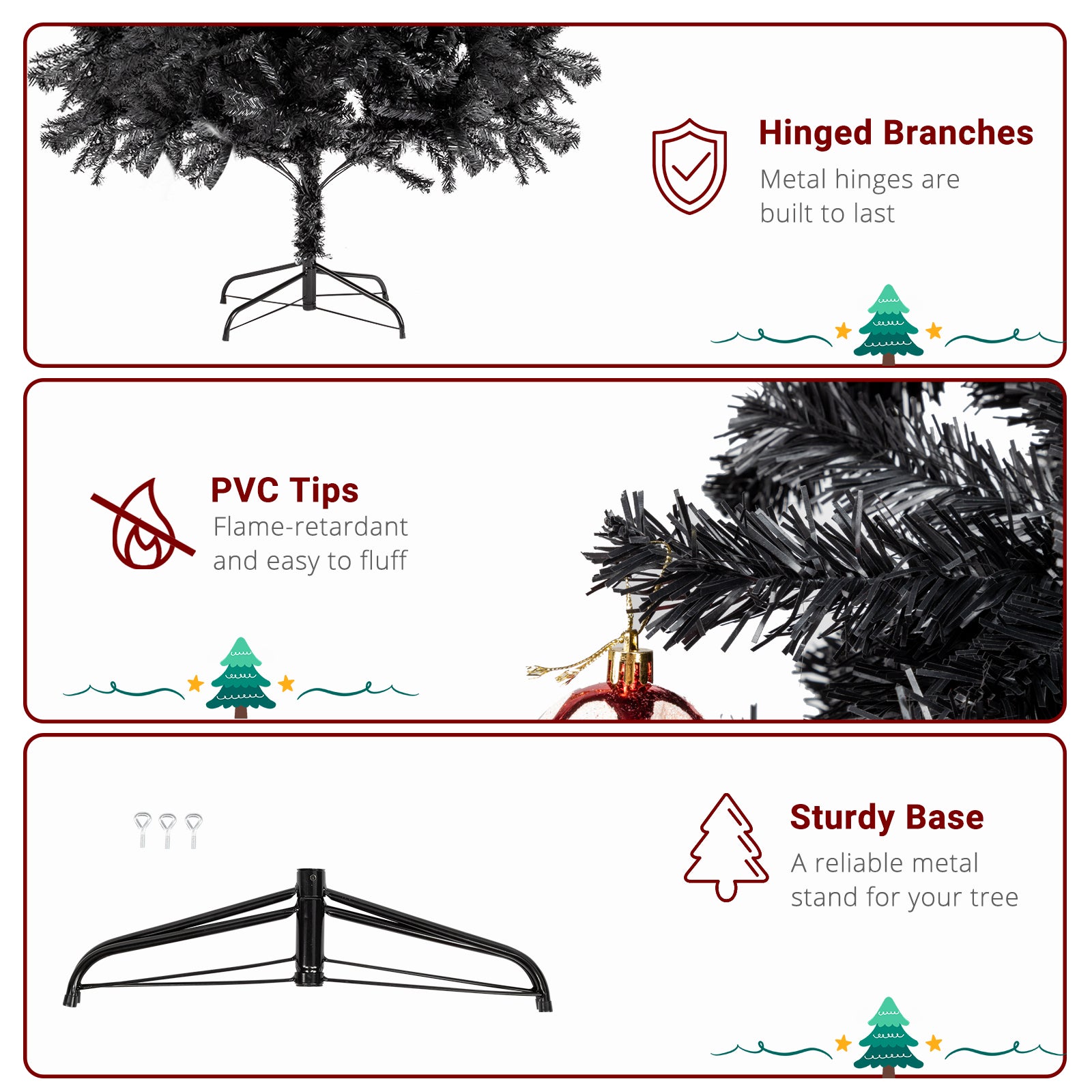 7ft 1500 Branch PVC Branch Iron Bracket Christmas Tree Black