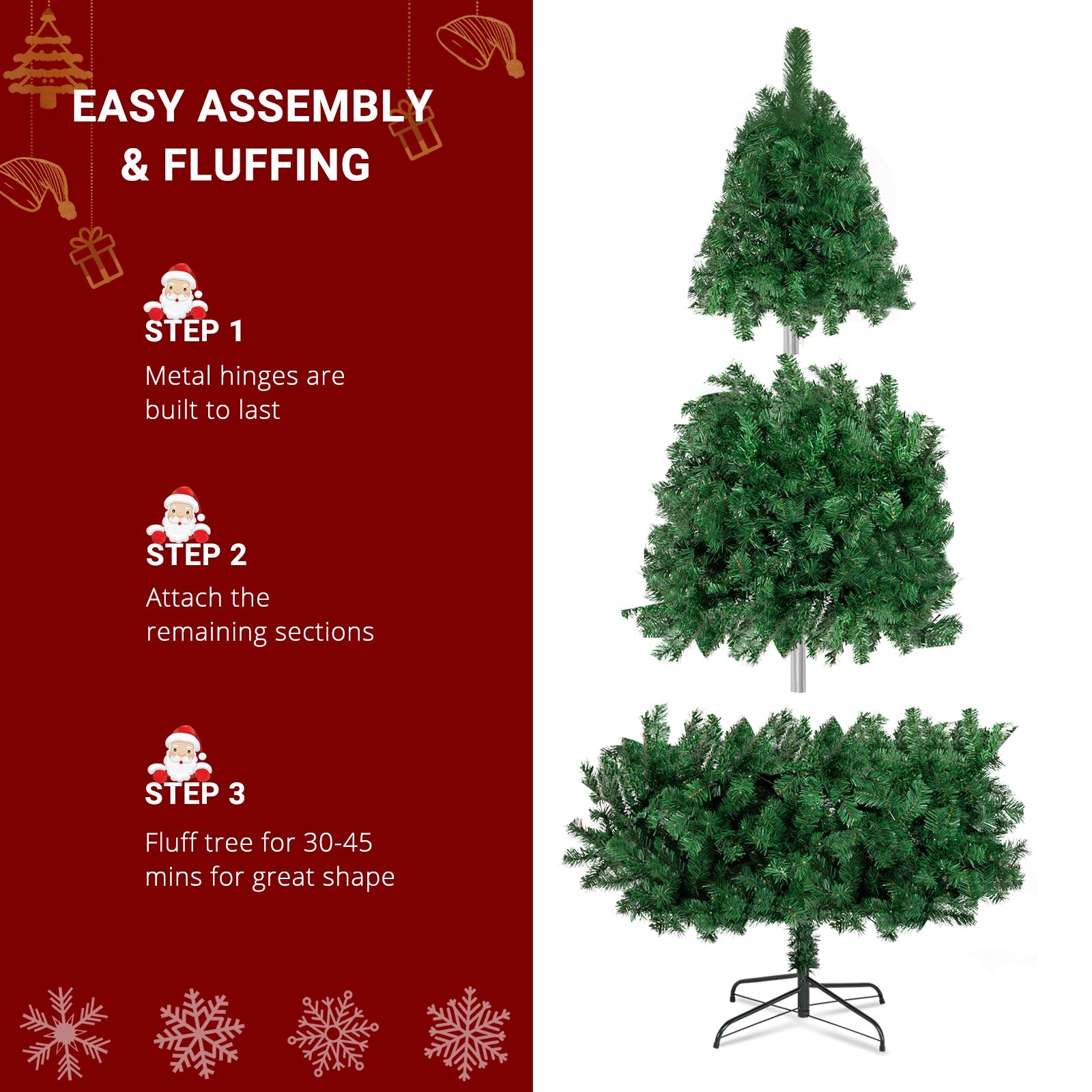 7ft 881 Branch Half Christmas Tree with 230LED Lights PVC Branch Iron Bracket Tender Green Christmas Tree