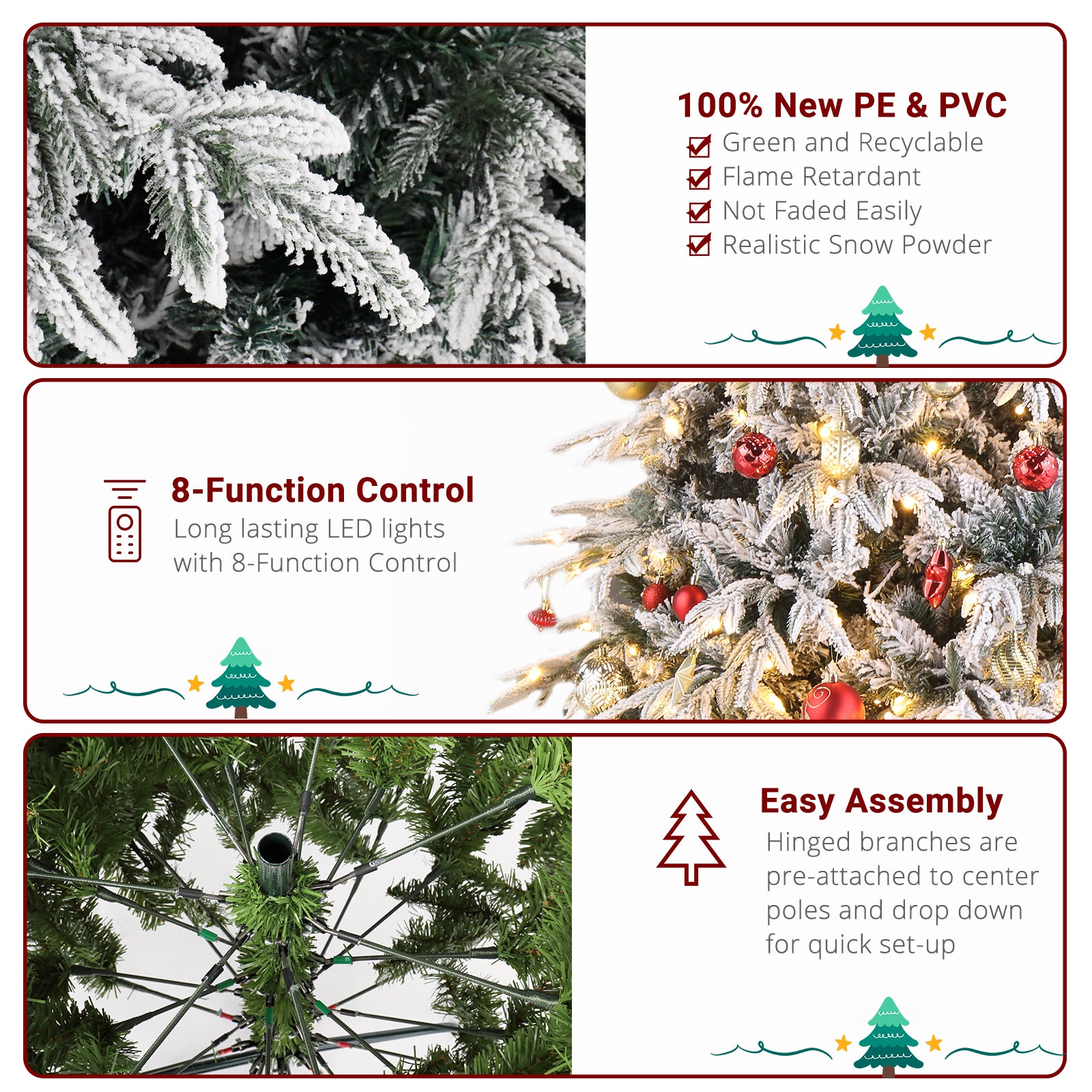 7ft Automatic Tree Structure Single-Sided Pe PVC Material Green Flocking 1687 Branches 450 Lights Warm Color 8 Modes Christmas Tree