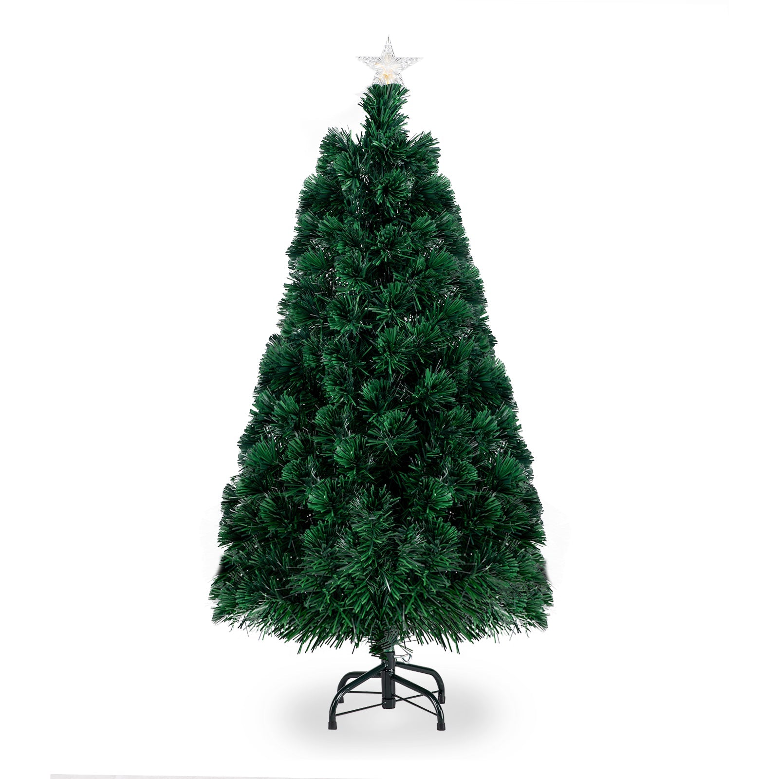 6ft Top With Stars PVC Material Fiber Optics 36 Lights With Snowflakes  Colorful Color Change 230 Branches Christmas Tree Green