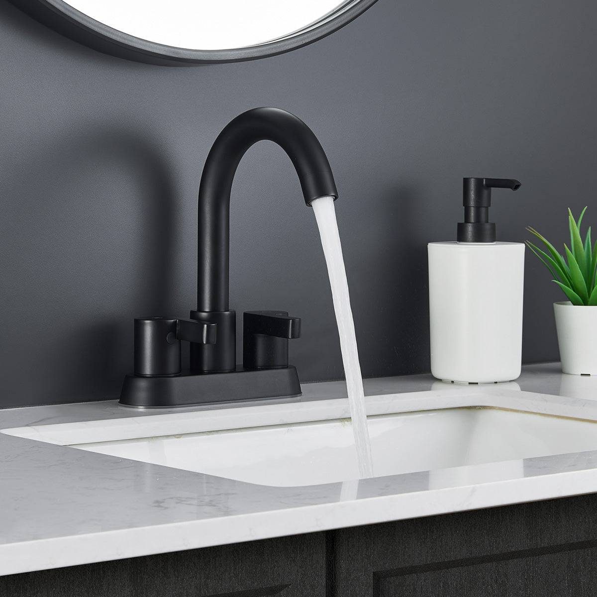 Bathroom Faucet 2 Handle Centerset Bathroom Sink Faucet with Pop Up Drain Assembly, 4 Inches Bathroom Vanity Lavatory Faucet 3 Holes Matte Black[Unable to ship on weekends, please place orders with ca