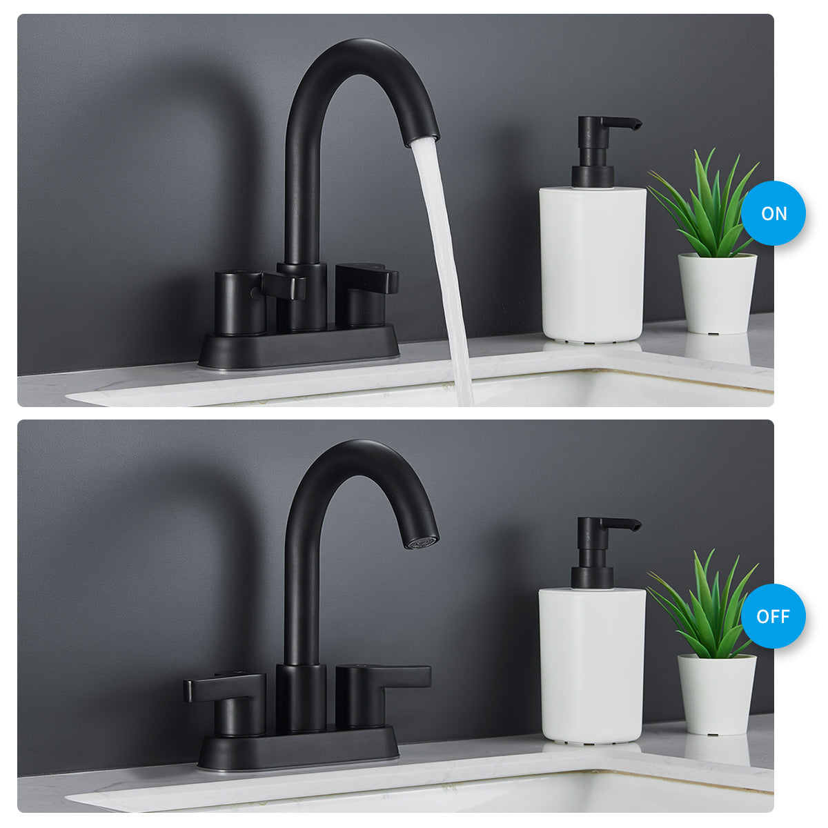 Bathroom Faucet 2 Handle Centerset Bathroom Sink Faucet with Pop Up Drain Assembly, 4 Inches Bathroom Vanity Lavatory Faucet 3 Holes Matte Black[Unable to ship on weekends, please place orders with ca