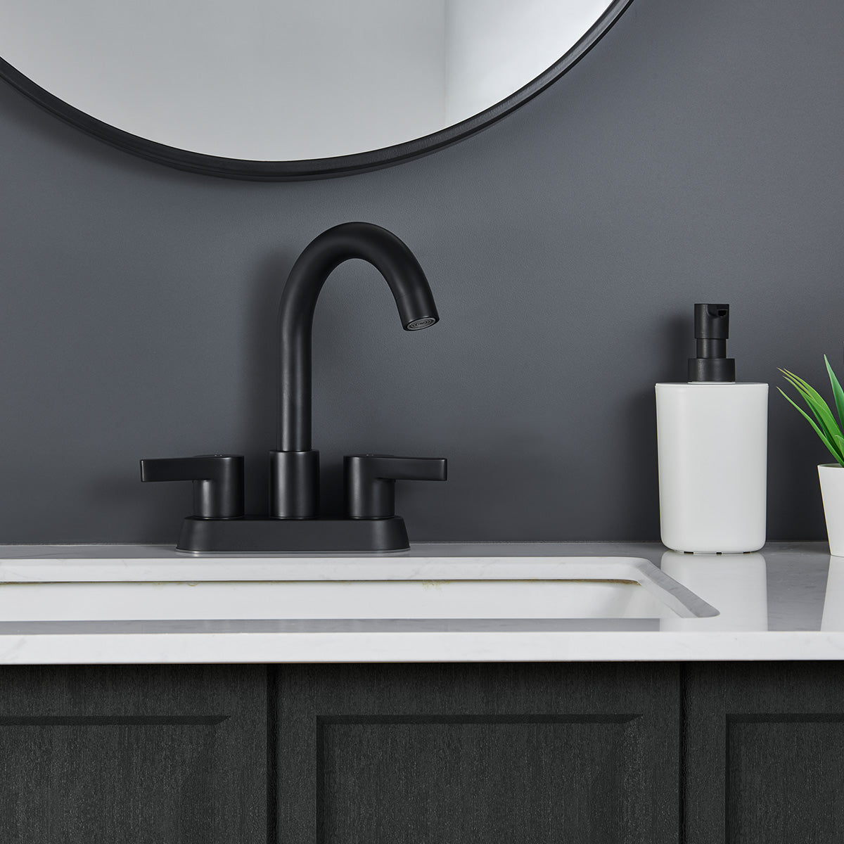 Bathroom Faucet 2 Handle Centerset Bathroom Sink Faucet with Pop Up Drain Assembly, 4 Inches Bathroom Vanity Lavatory Faucet 3 Holes Matte Black[Unable to ship on weekends, please place orders with ca