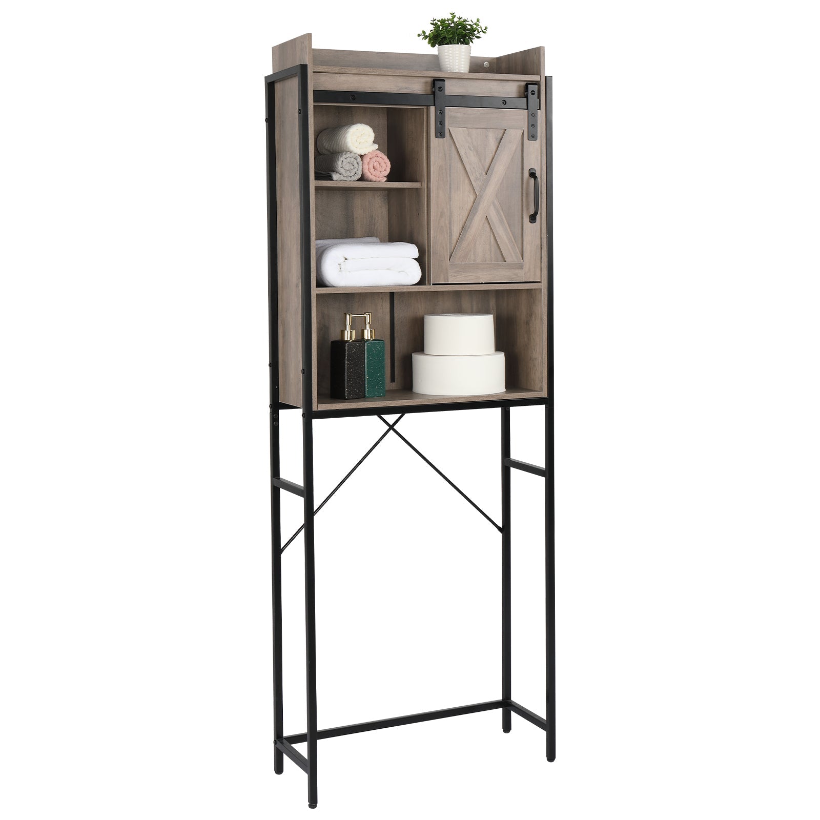 FCH Retro Style MDF With Triamine Iron Frame Sliding Door Three-Layer Rack Bathroom Cabinet