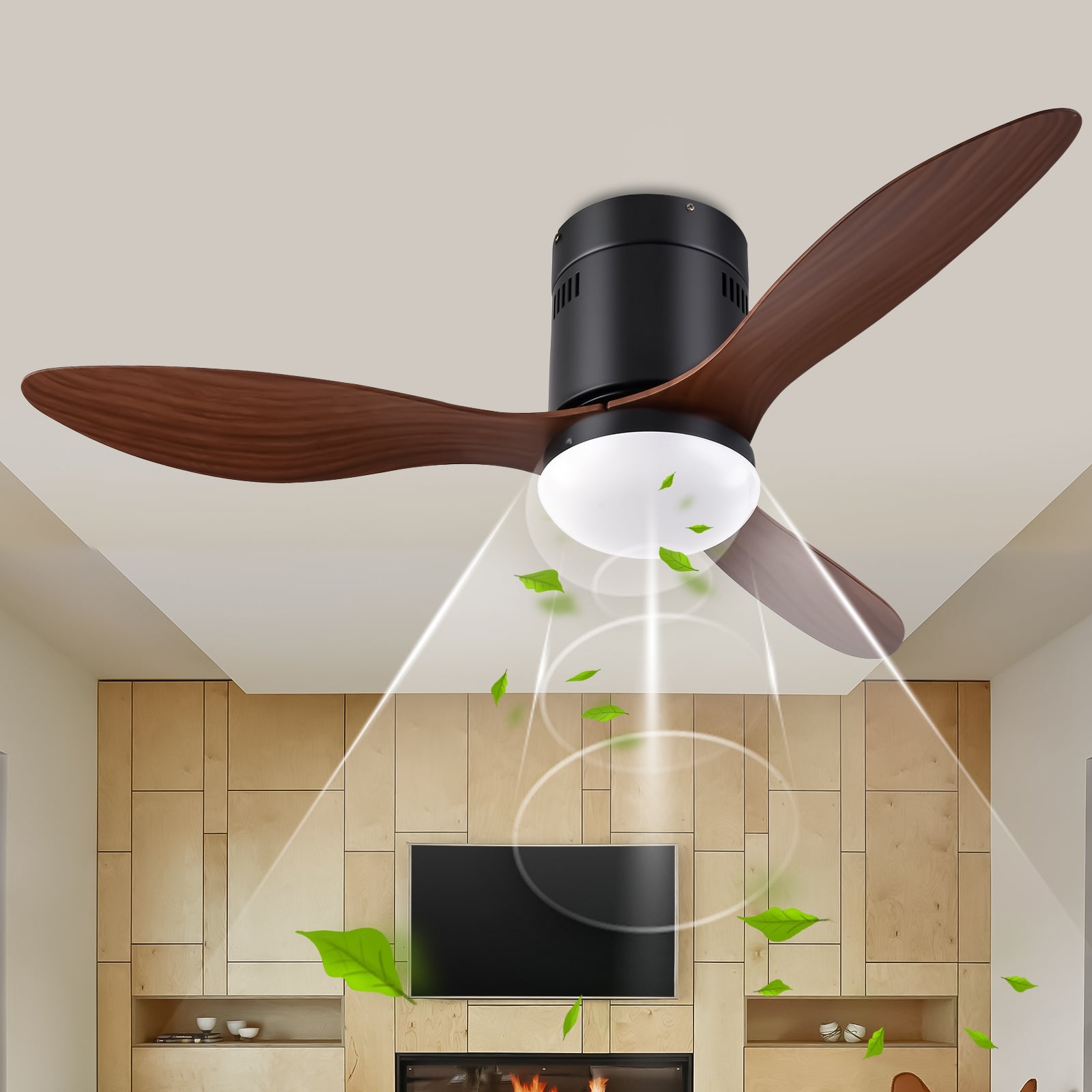 52 Inch Ceiling Fans with Lights, 6 Speed Reversible Noiseless Fan Light DC Motor, Indoor and Outdoor LED Ceiling Fan, Low Profile Ceiling Fan with Remote Control (White)