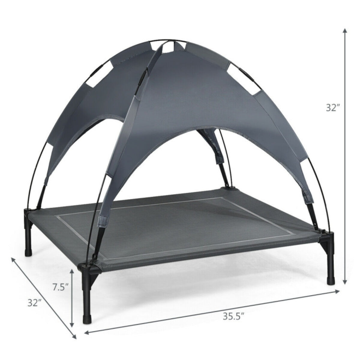 35.5" x 32"  Dog Cot with UV Protection Canopy Shade