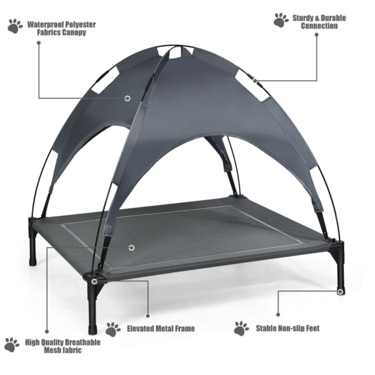 35.5" x 32"  Dog Cot with UV Protection Canopy Shade