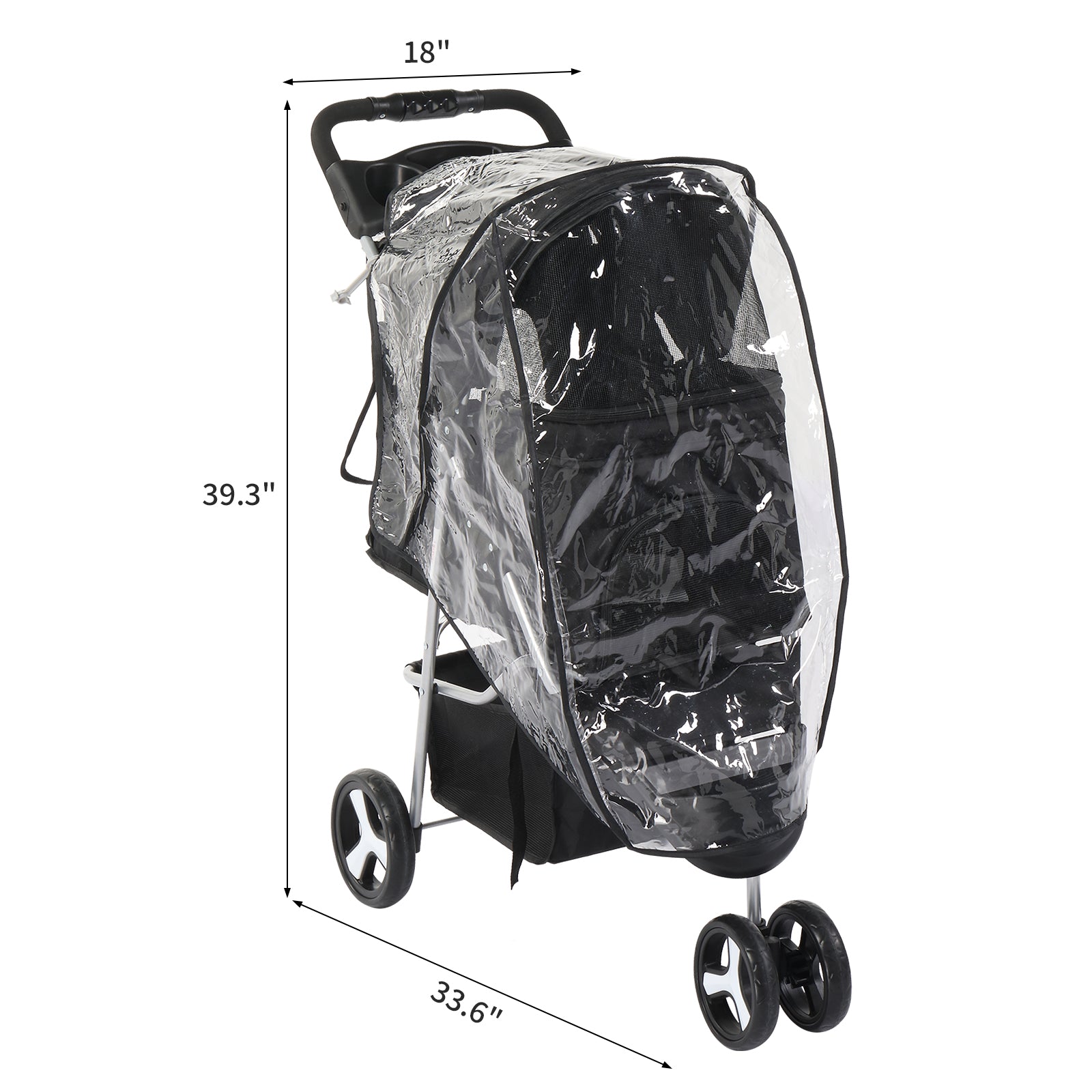 3 Wheels Pet Stroller, Dog Cat Cage Jogger Stroller for Medium Small Dogs Cats, Travel Folding Carrier Waterproof Puppy Stroller with Cup Holder & Removable Liner, Black