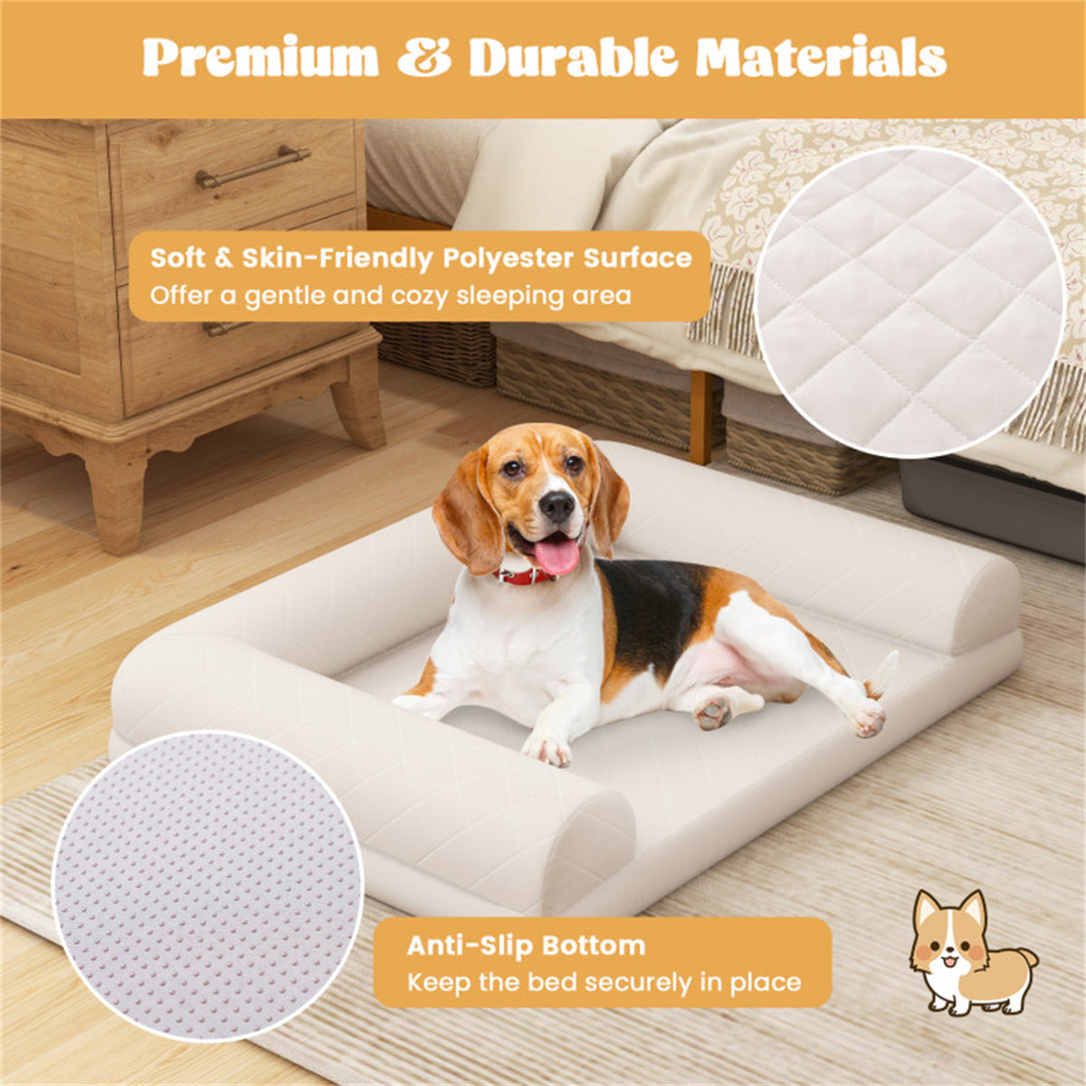 36" Orthopedic Dog Bed,Egg-Foam Dog Crate Bed with 3-Side Bolster and Removable Washable Bed Cover,Beige