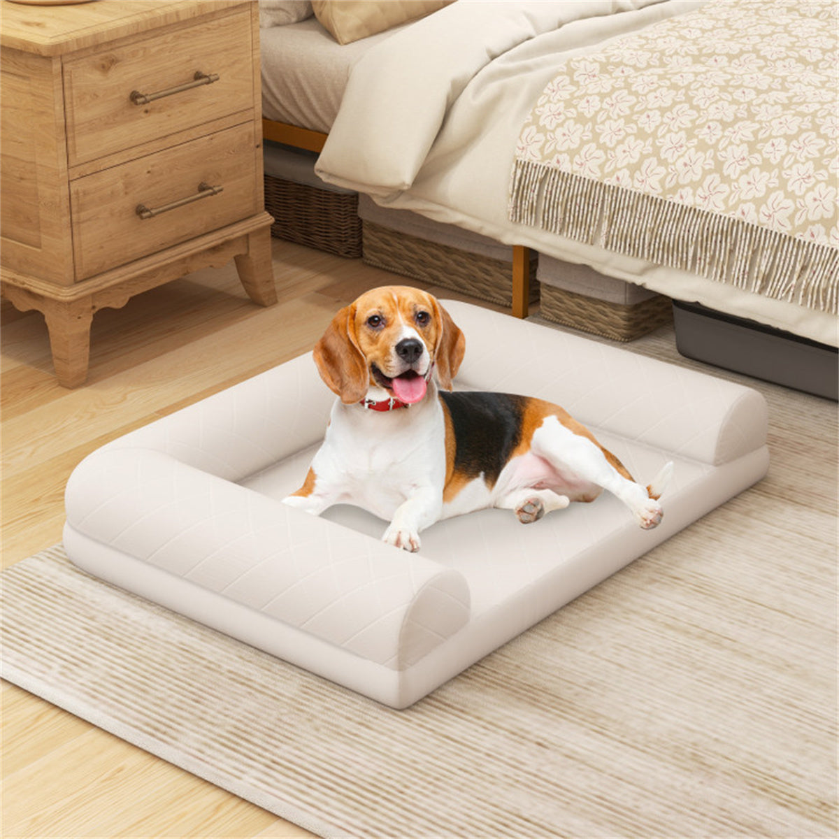 36" Orthopedic Dog Bed,Egg-Foam Dog Crate Bed with 3-Side Bolster and Removable Washable Bed Cover,Beige