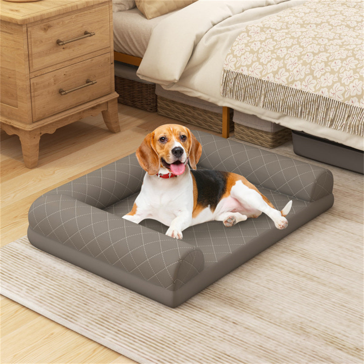 36" Orthopedic Dog Bed,Egg-Foam Dog Crate Bed with 3-Side Bolster and Removable Washable Bed Cover,Grey