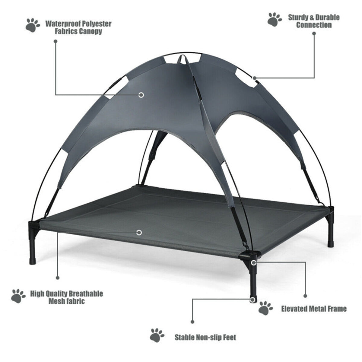 41.5" x 34.5"  Dog Cot with UV Protection Canopy Shade