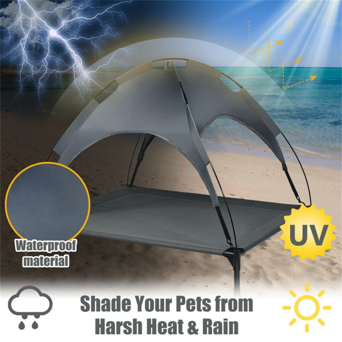 41.5" x 34.5"  Dog Cot with UV Protection Canopy Shade