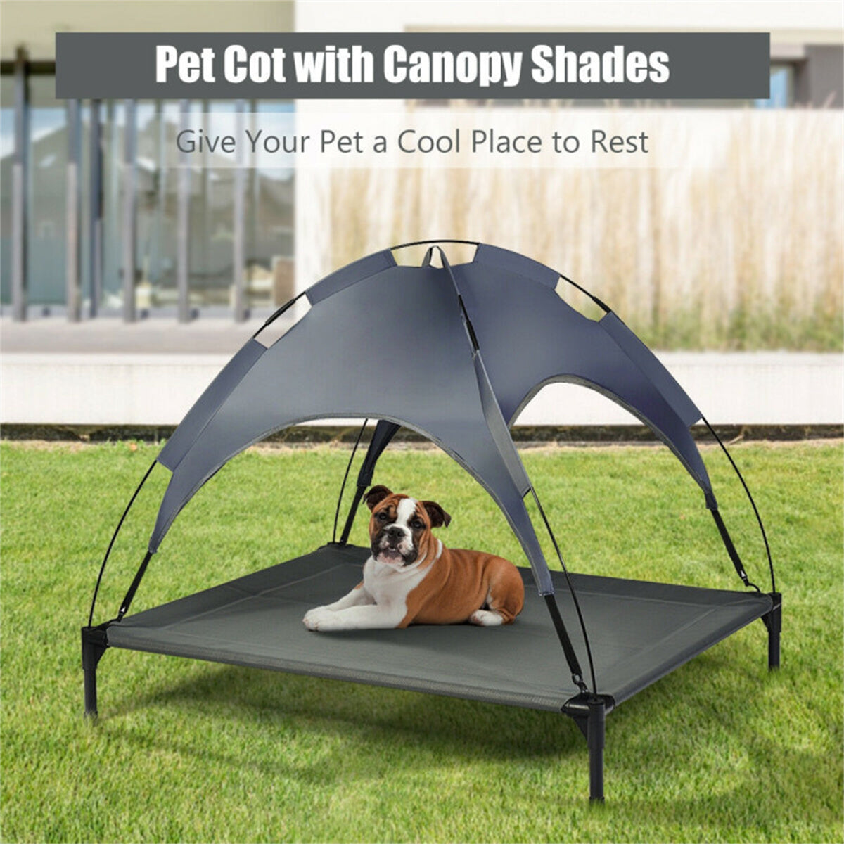 41.5" x 34.5"  Dog Cot with UV Protection Canopy Shade