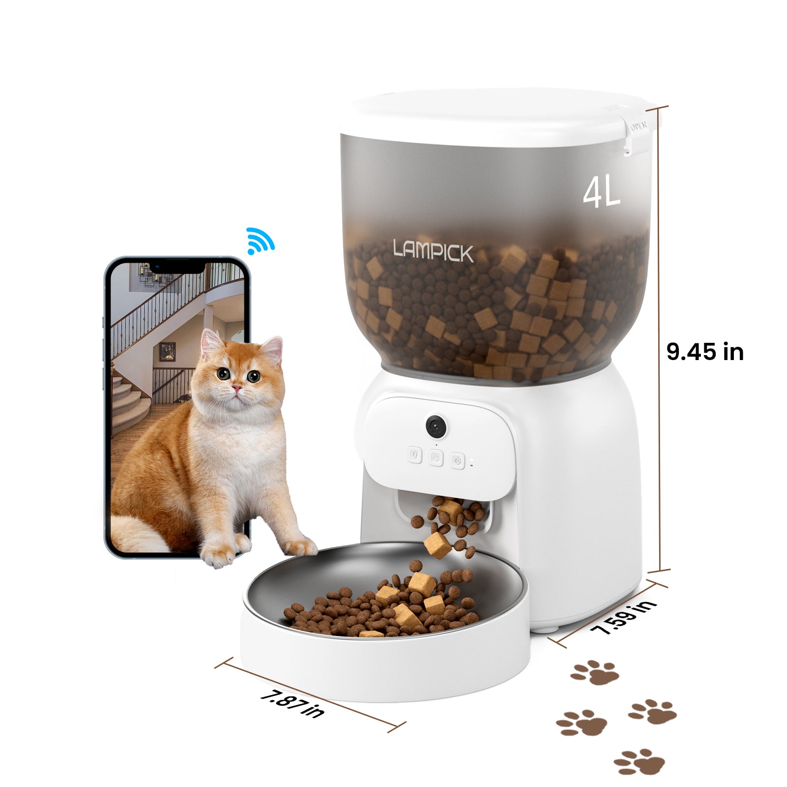 Automatic Cat Feeder with Camera, 1080P HD Video Cat Food Dispenser with Stainless Steel Bowls WiFi Automatic Pet Feeder with 2 Way Audio,Smart App Control(Ships from FBA warehouse, banned by Amazon)