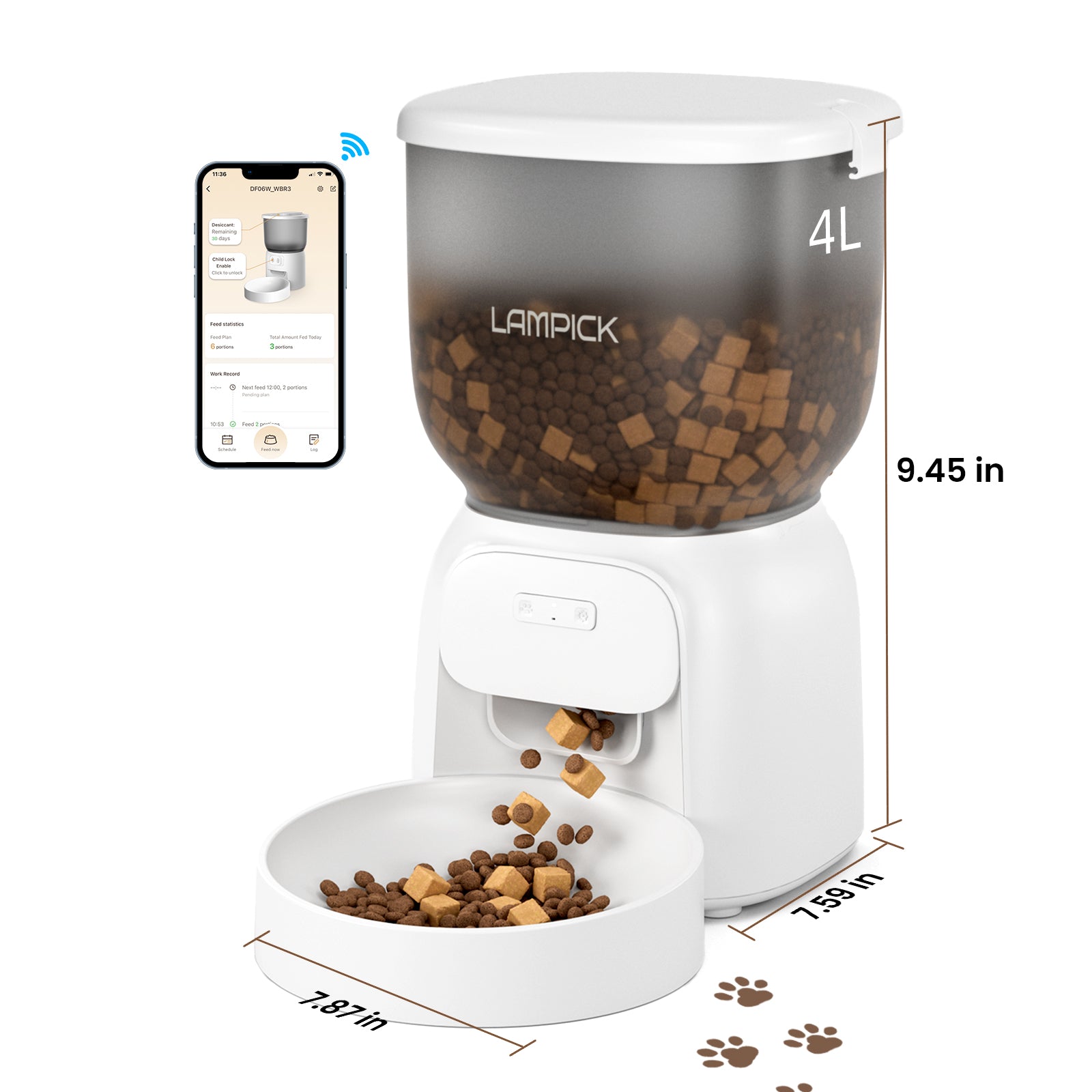 Automatic Cat Feeder - WiFi Cat Food Dispenser with APP Control Up to 15 Portions 10 Meals Per Day, Dual Power Supply Pet Feeders for Cats/Dogs (4L/16.9 Cups)