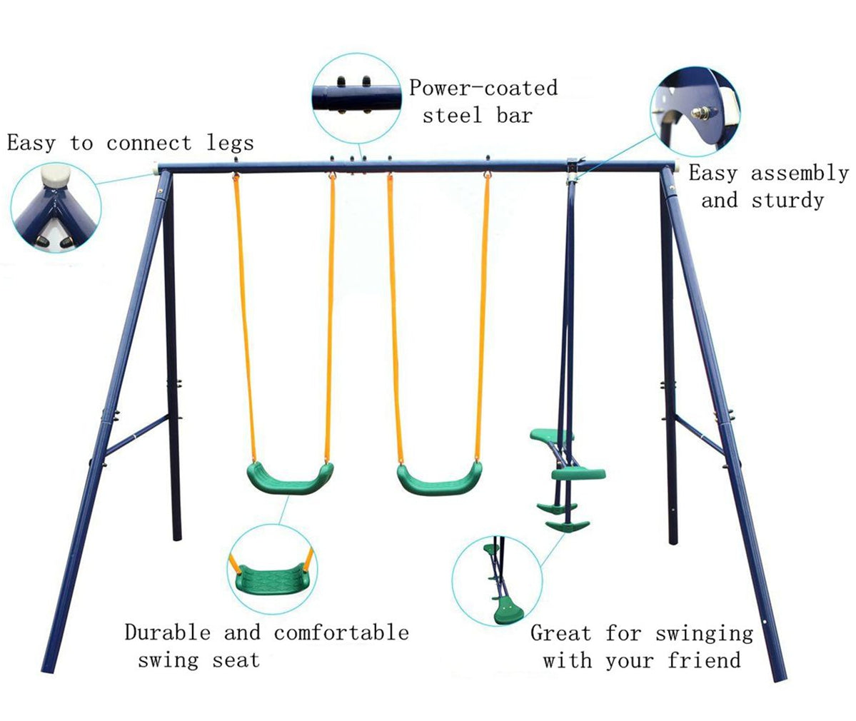 Metal Swing Set Outdoor with Glider for Kids, Toddlers, Children