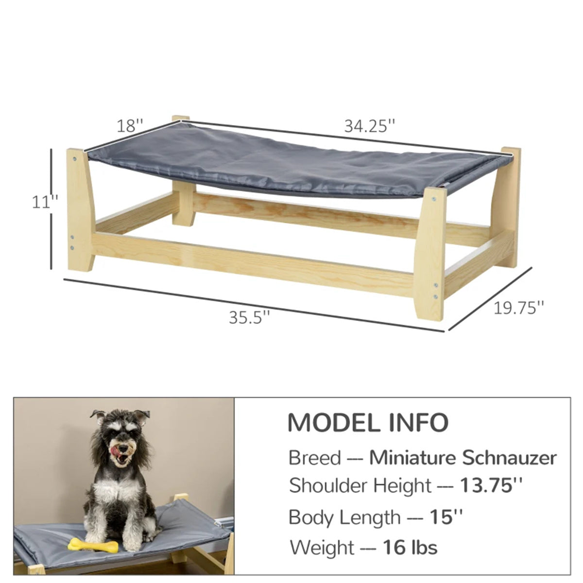 35.5 "L wooden dog bed with cushion