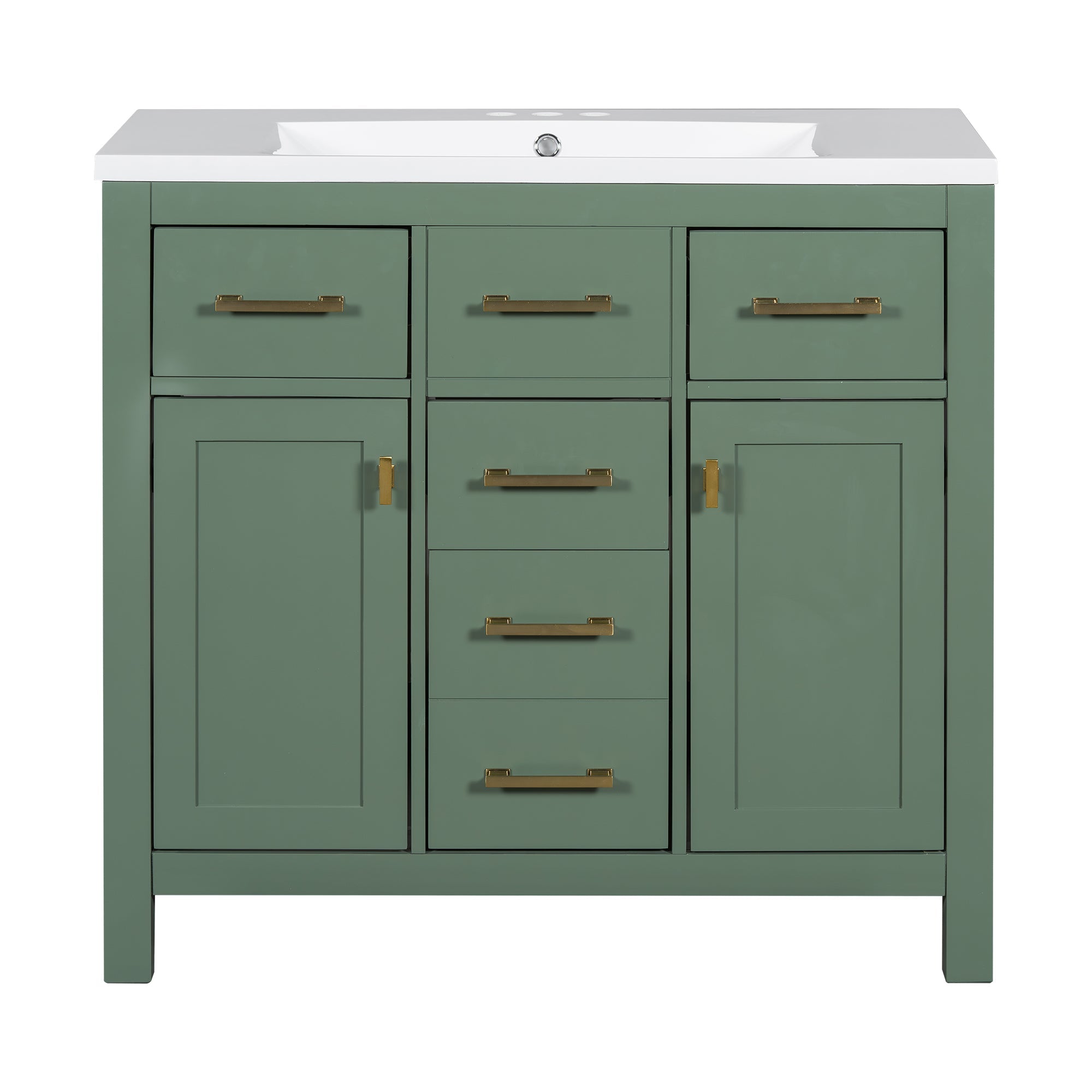 36'' Bathroon Vanity with Resin Sink Combo Set,Modern  Single Bathroom Cabinet with 4 Drawers & 2 Cabinets,Storage Cabinet for Bathroom, Solid Wood Frame Vanity Set, Green