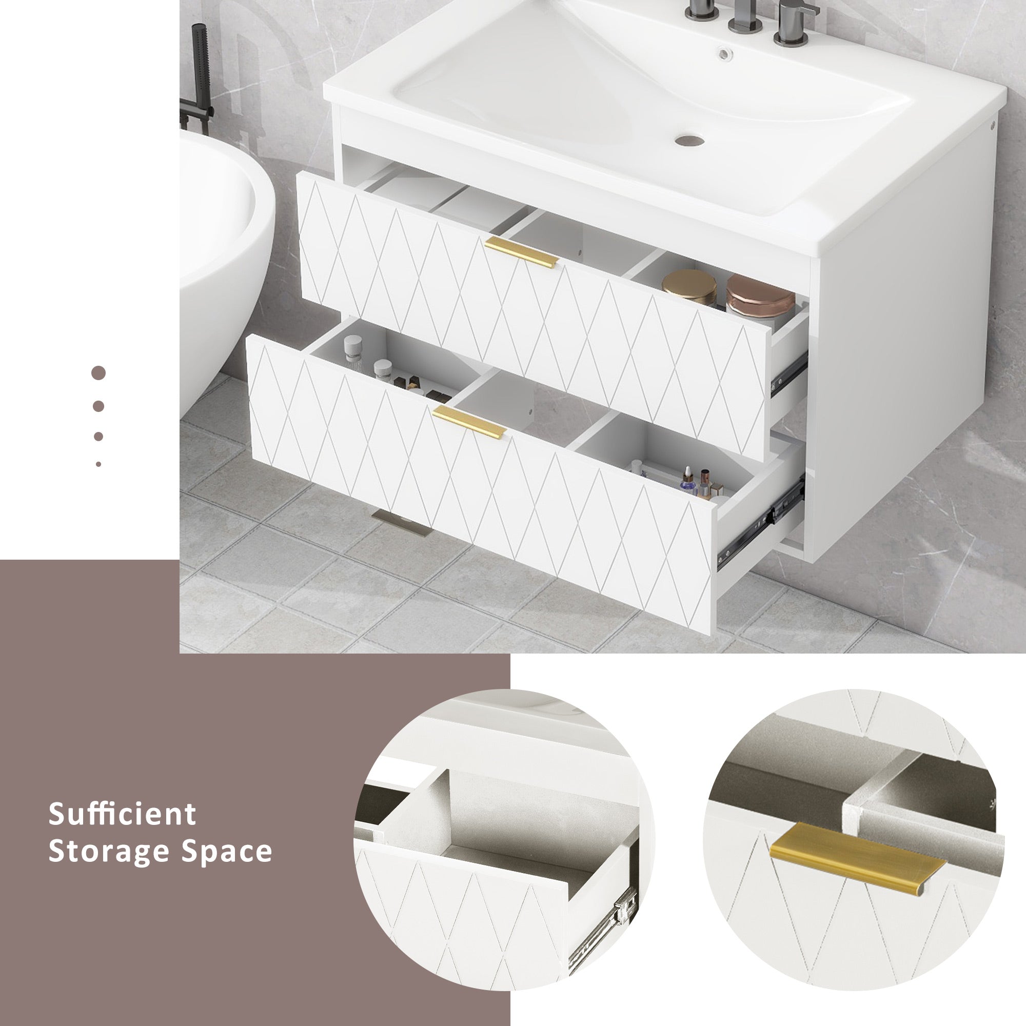 30'' Wall Mounted Bathroom Vanity with Resin Sink,Floating Bathroom Storage Cabinet with 2 Drawers, Solid Wood Bathroom Cabinet