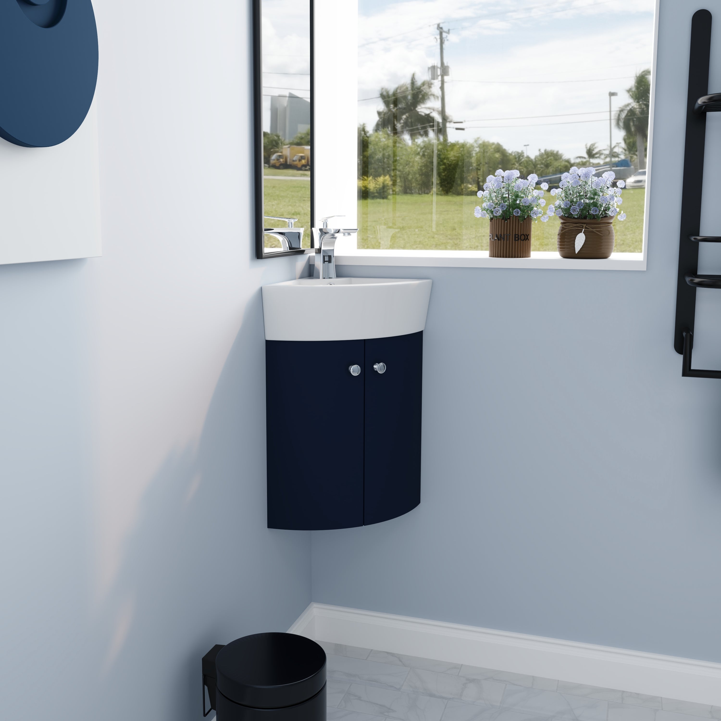 Corner Bathroom Vanity Sink Combo for Small Space Wall Mounted Cabinet Set, Ceramic Sink