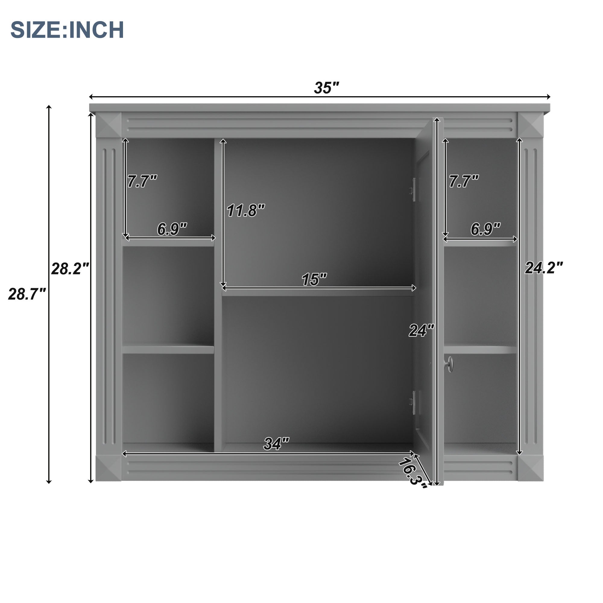 35'' x 28'' Wall Mounted Bathroom Storage Cabinet, Medicine Cabinet, Modern Bathroom Wall Cabinet with Mirror, Mirror Cabinet with 6 Open Shelves (Not Include Bathroom Vanity )