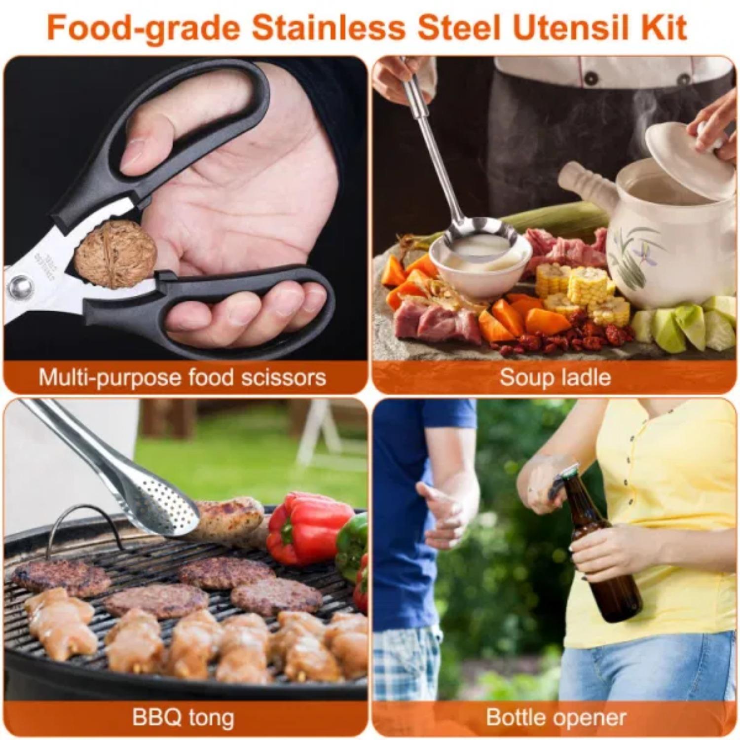 19Pcs Camping Cooking Utensil Kit Portable Picnic Cookware Outdoor Kitchen Equipment Gear Campfire Barbecue Appliances with Storage Bag(No shipments on weekends, banned from Amazon)