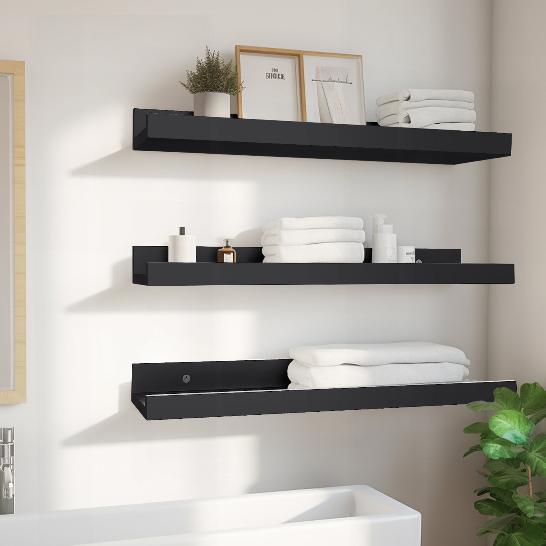 Small 16” Floating Shelves for Wall Décor Storage, Set of 2, Wood for Bedroom, Living Room, Bathroom, Kitchen, Picture Ledge and Farmhouse（No shipments on weekends）