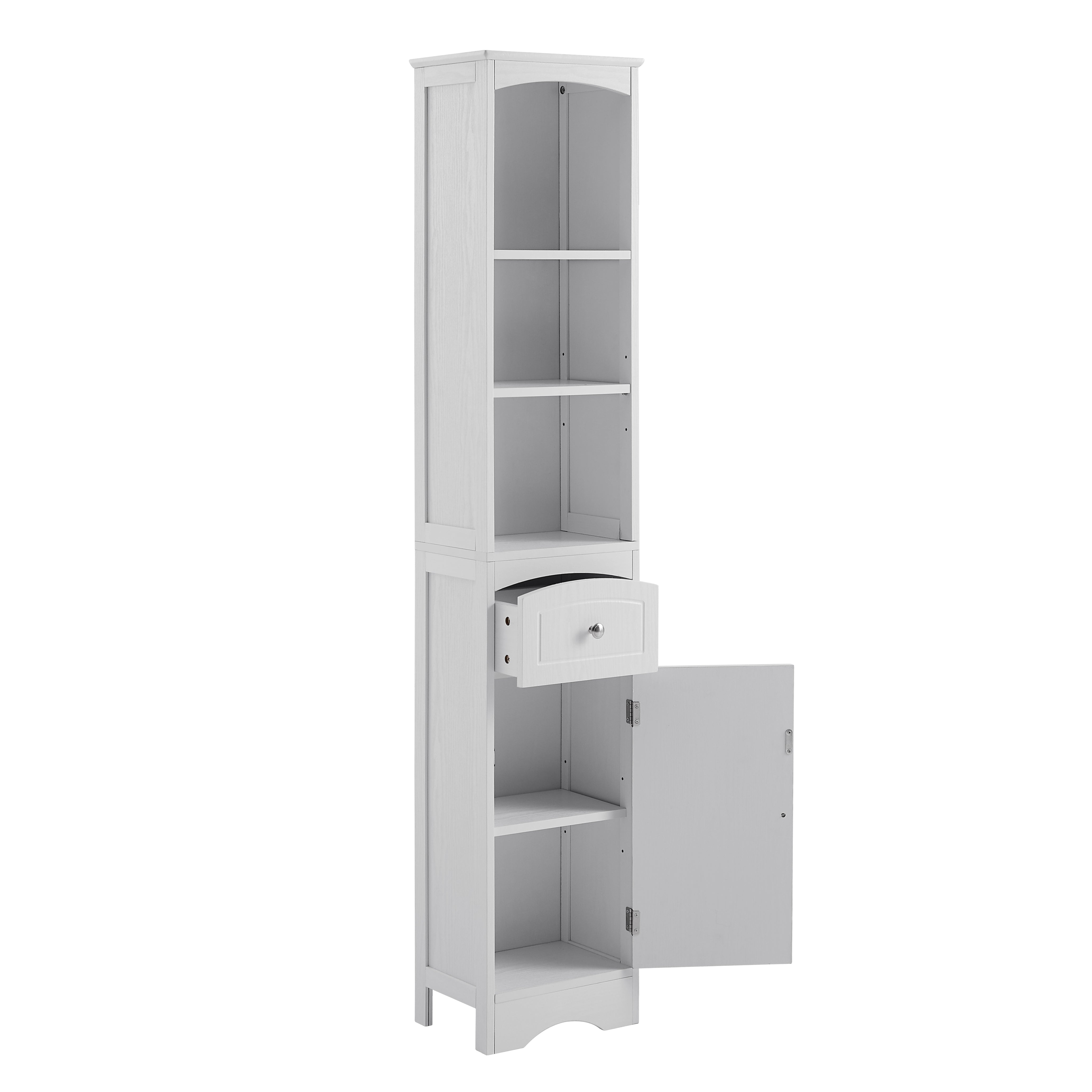 Tall Bathroom Cabinet, Freestanding Storage Cabinet with Drawer, MDF Board, Adjustable Shelf, White