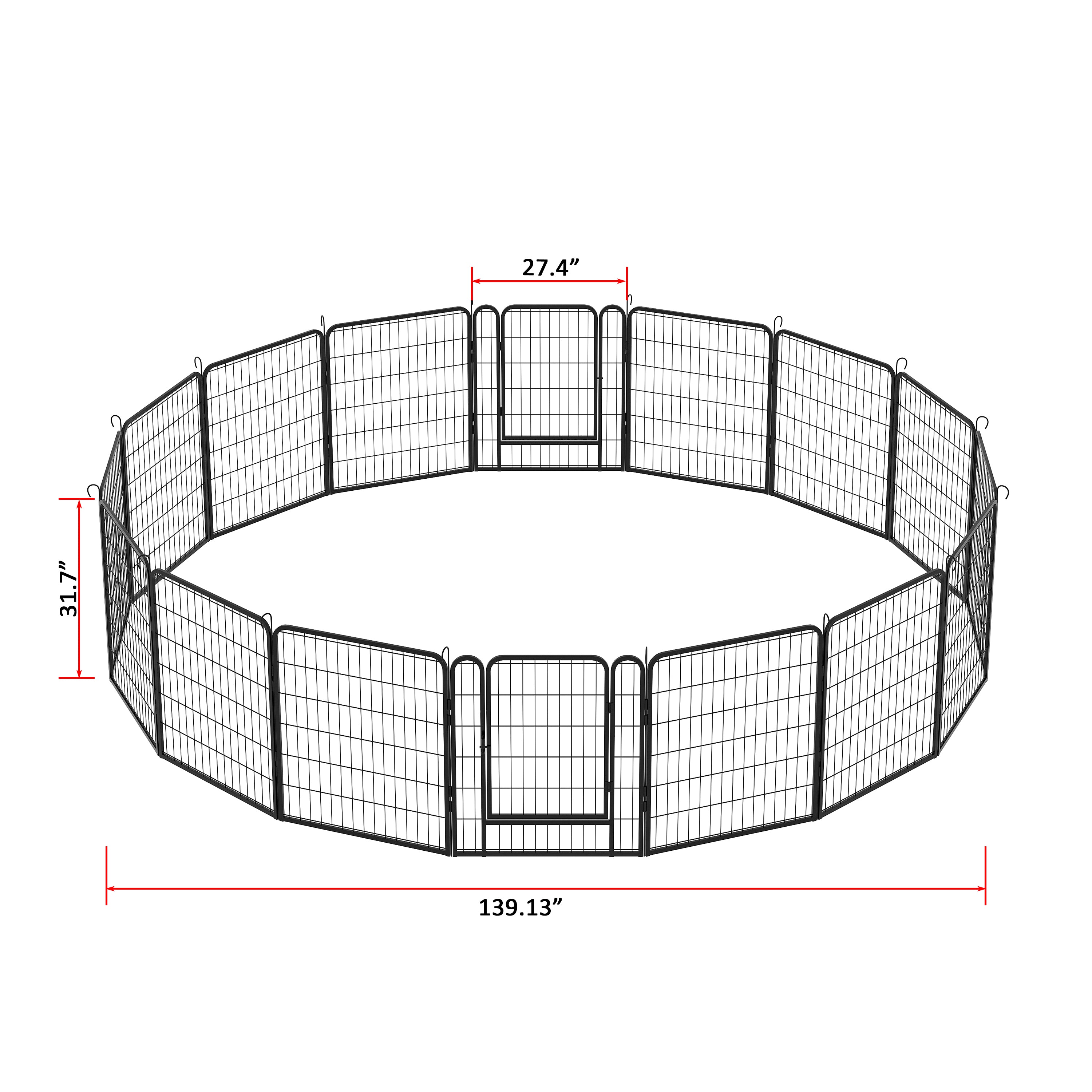 16 Panels Heavy Duty Metal Playpen with door,31.7"H Dog Fence Pet Exercise Pen for Outdoor