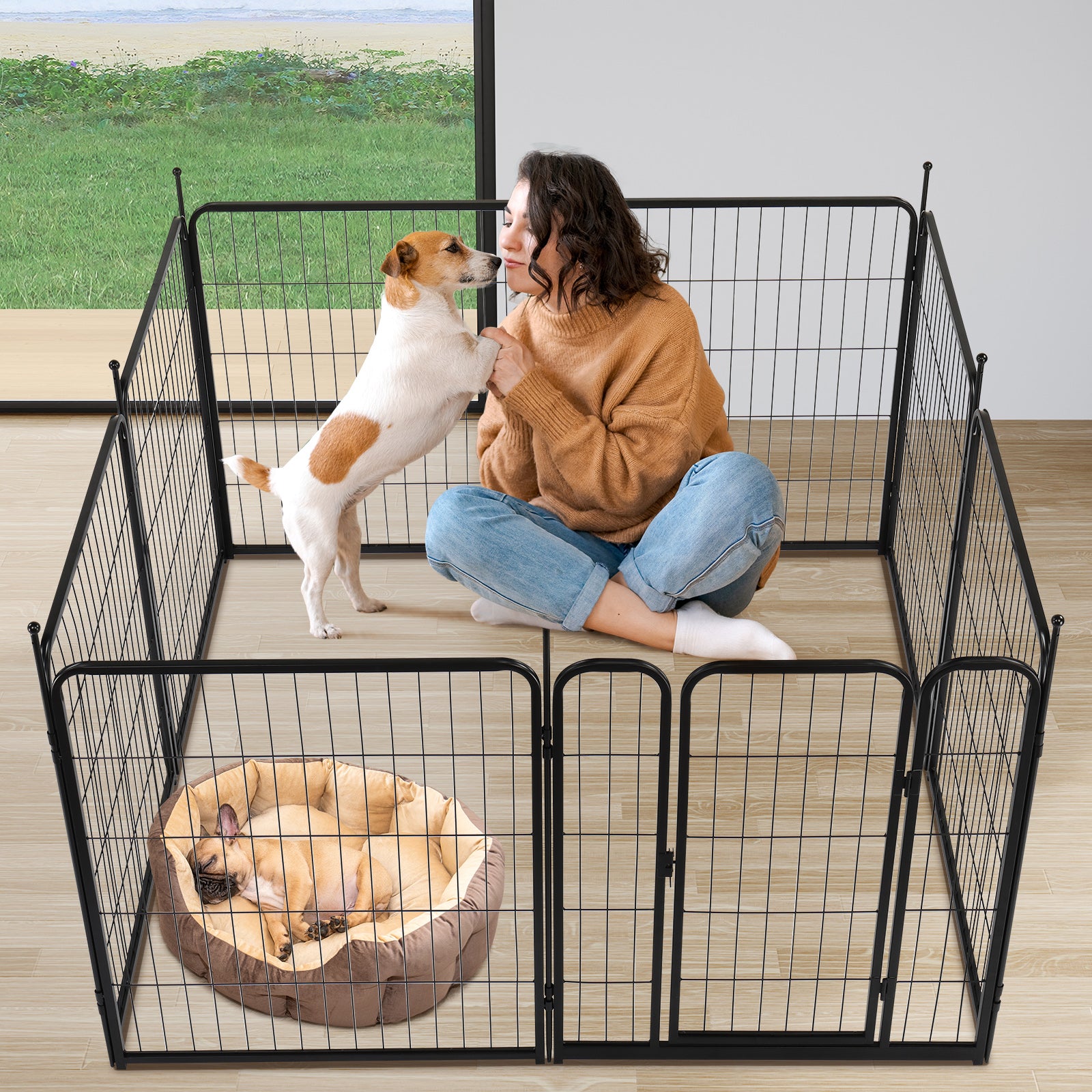 Dog Playpen Pet Dog Fence, 32" Height 8 Panels Metal Dog Pen, Outdoor Exercise Pen with Door for RV, Camping, Yard