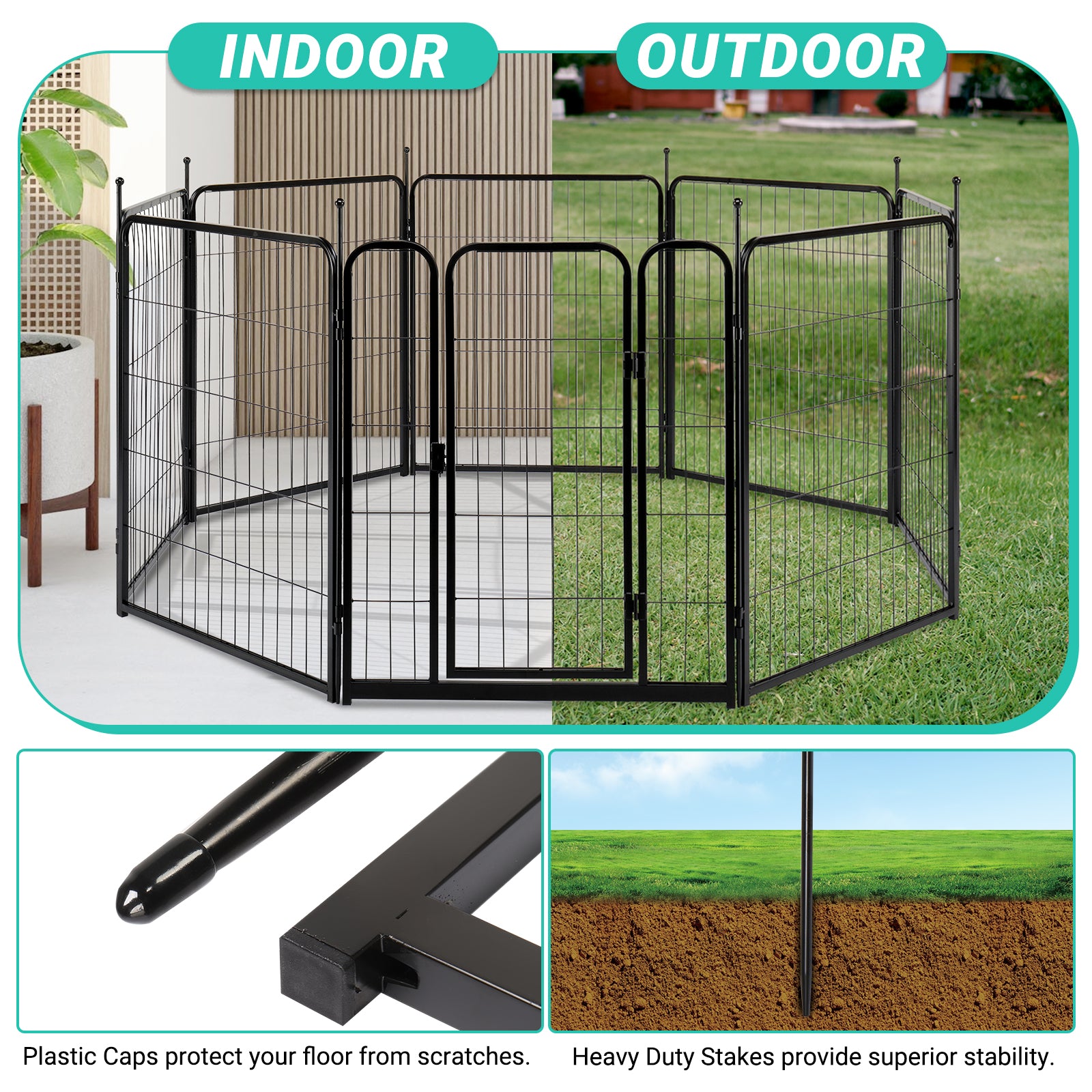 Dog Playpen Pet Dog Fence, 32" Height 8 Panels Metal Dog Pen, Outdoor Exercise Pen with Door for RV, Camping, Yard