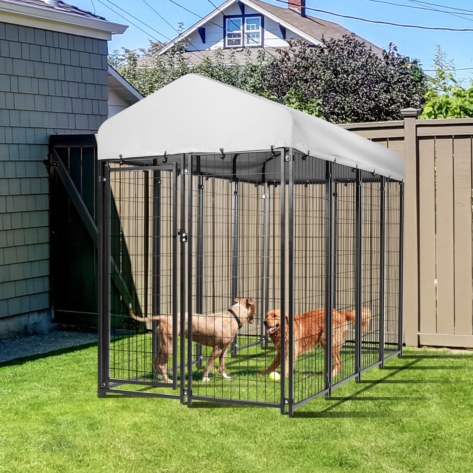 8x4x6 FT Outdoor Dog Kennel for Large Dogs, Heavy Duty Welded Wire Steel Dog Playpen Fence with UV-Resistant Waterproof Cover