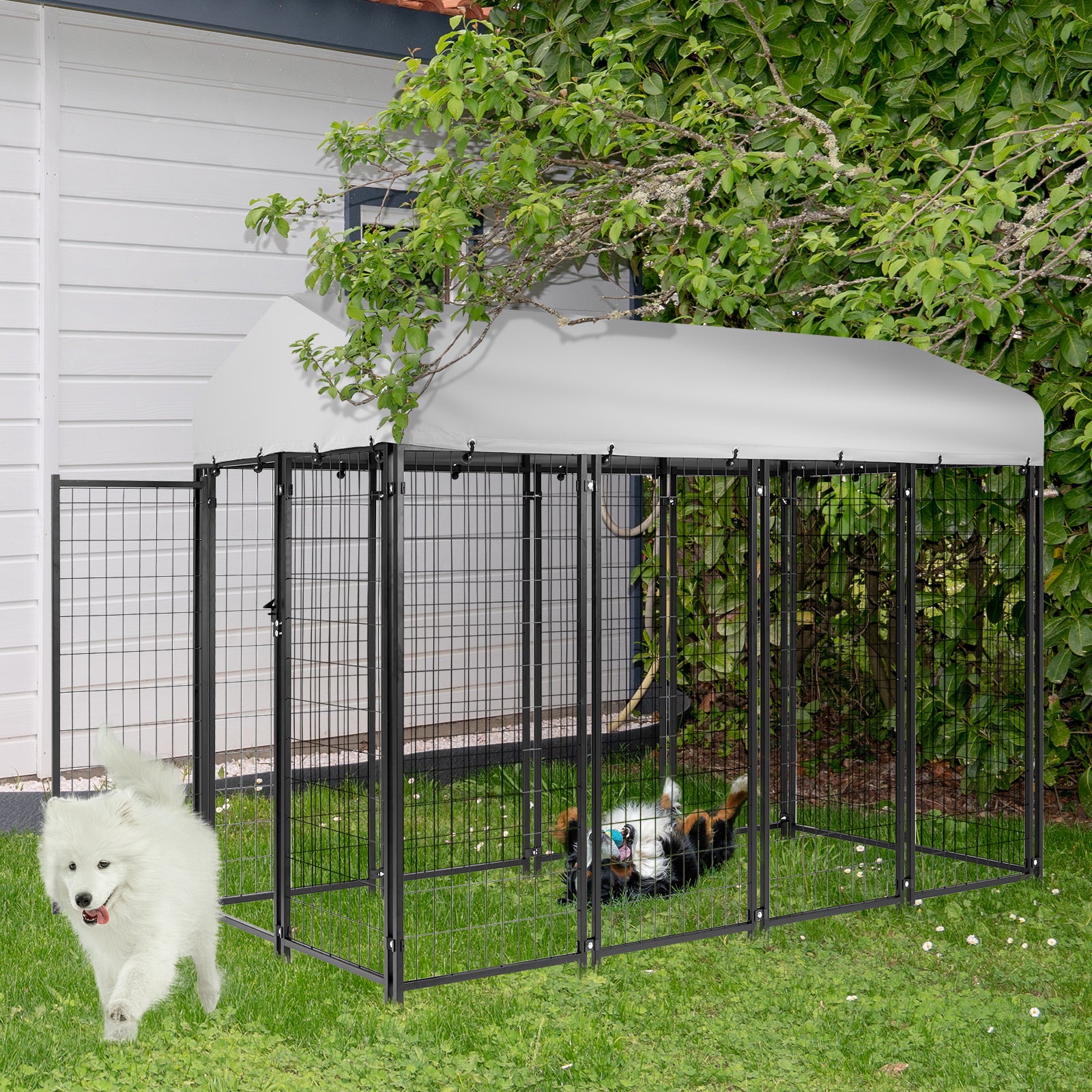 8x4x6 FT Outdoor Dog Kennel for Large Dogs, Heavy Duty Welded Wire Steel Dog Playpen Fence with UV-Resistant Waterproof Cover