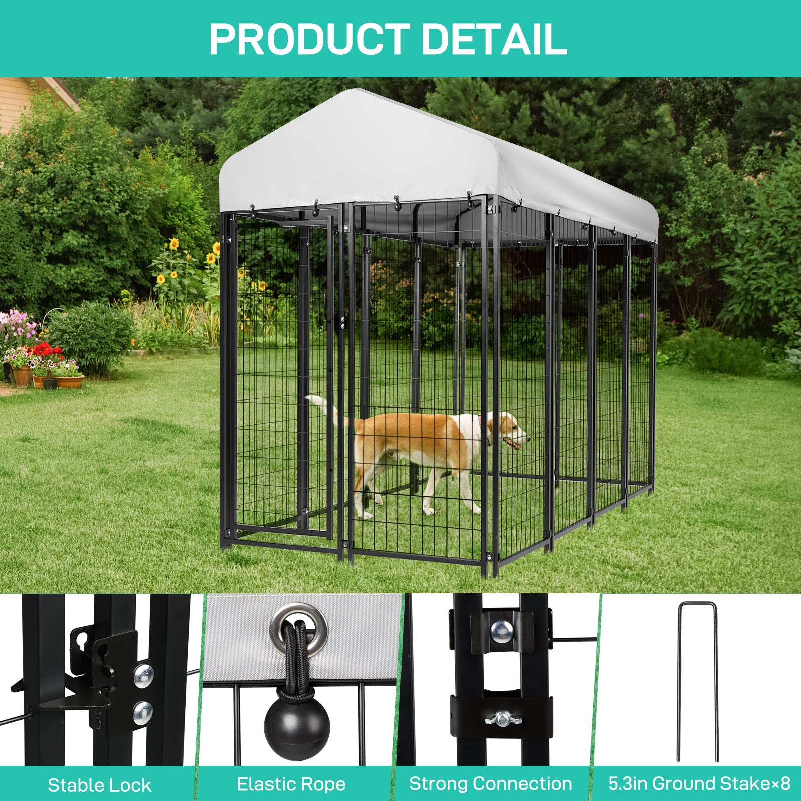 8x4x6 FT Outdoor Dog Kennel for Large Dogs, Heavy Duty Welded Wire Steel Dog Playpen Fence with UV-Resistant Waterproof Cover