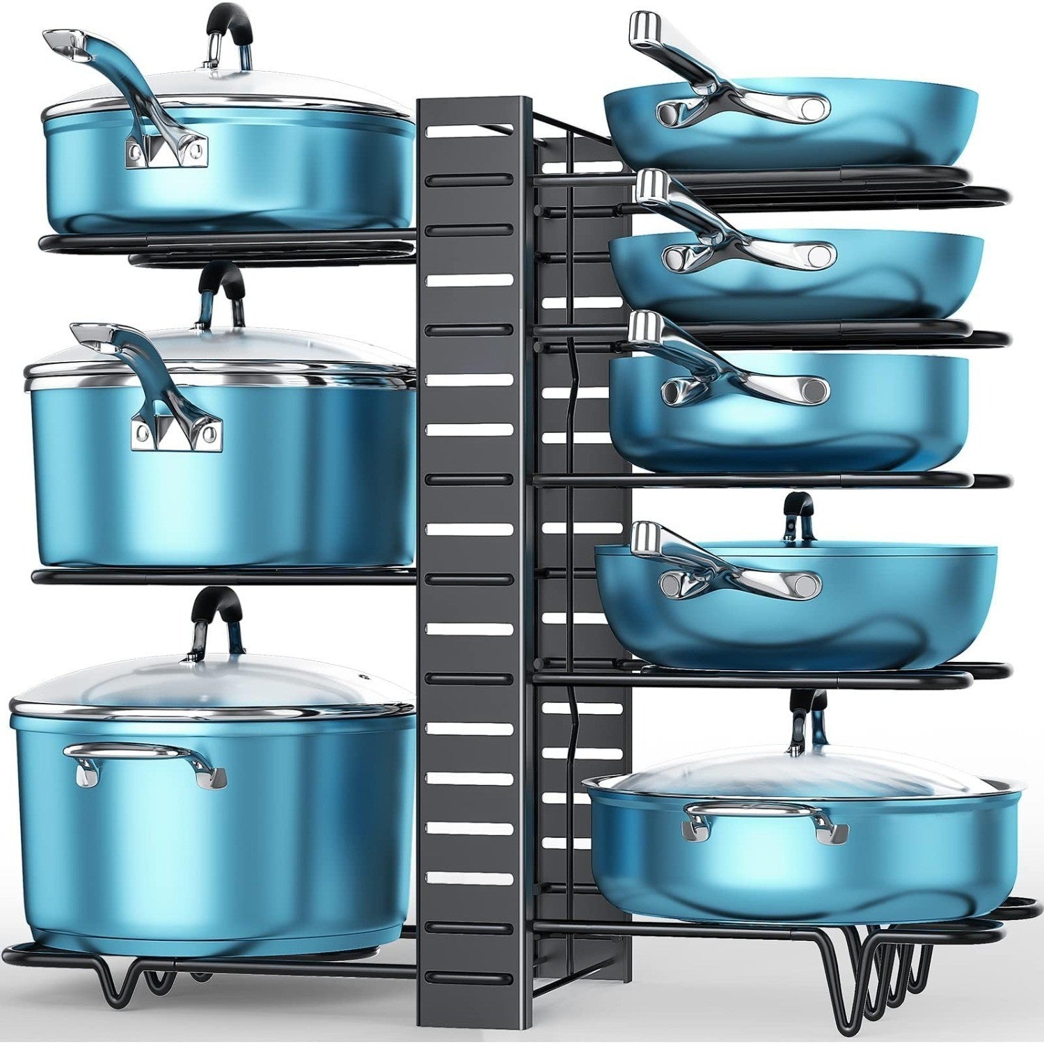 8 Tier Pot and Pan Organizer Rack for Cabinet With 3 DIY Methods, Adjustable Organizer for Pots, Pans and Lids(No shipments on weekends, banned from Amazon)