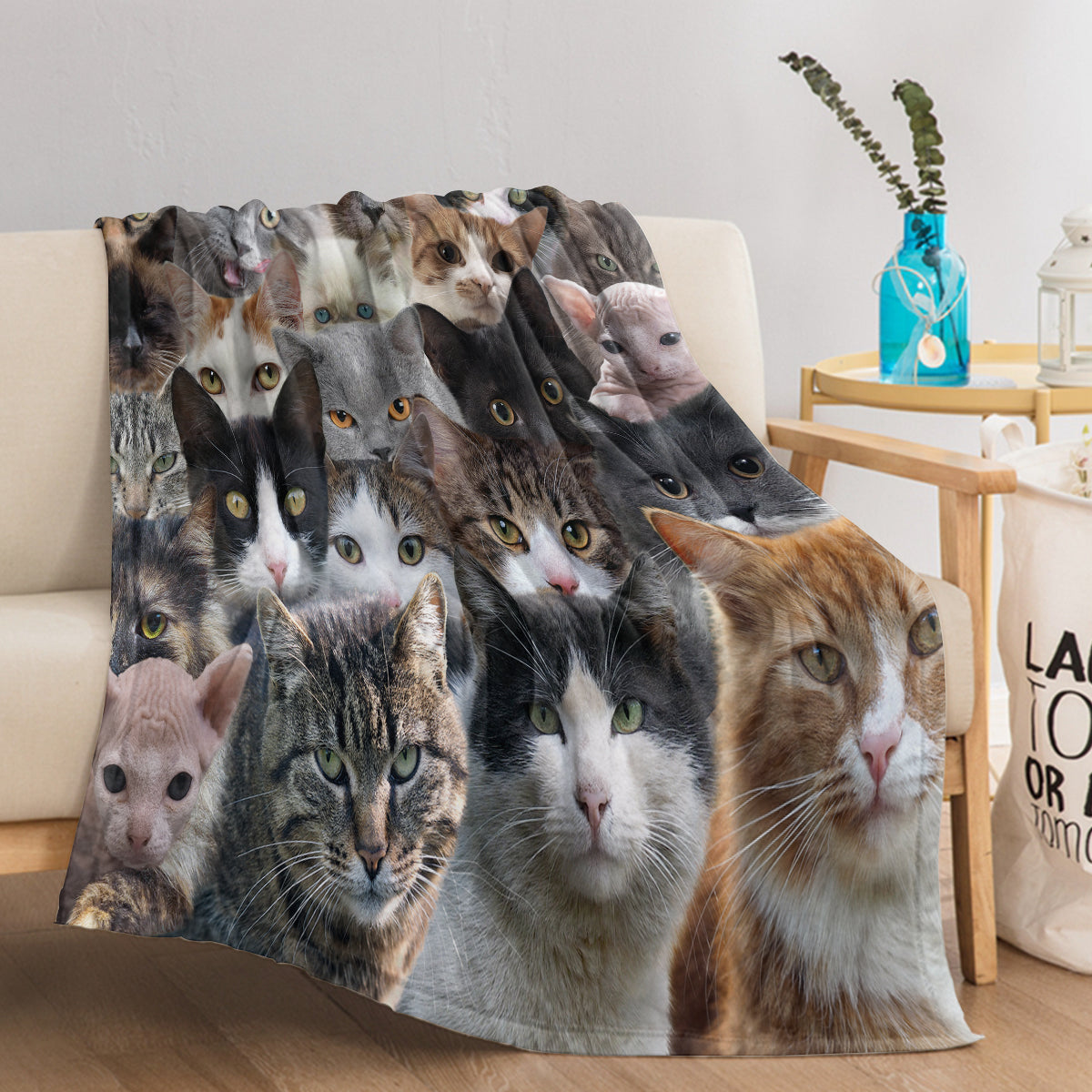 Cat Printed Flannel Throw Blanket Cat Lover Gifts for Women Kitten Blanket Throw for Bedroom Sofa Couch Cute Cat Design Soft Warm Flannel Blanket 130X150cm