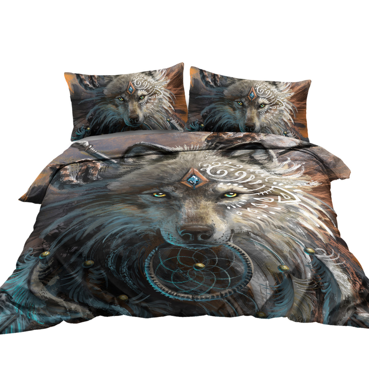 Ultra Soft Wolf Warrior Duvet Cover Set for Comforter with Pillowcase Kids Teens