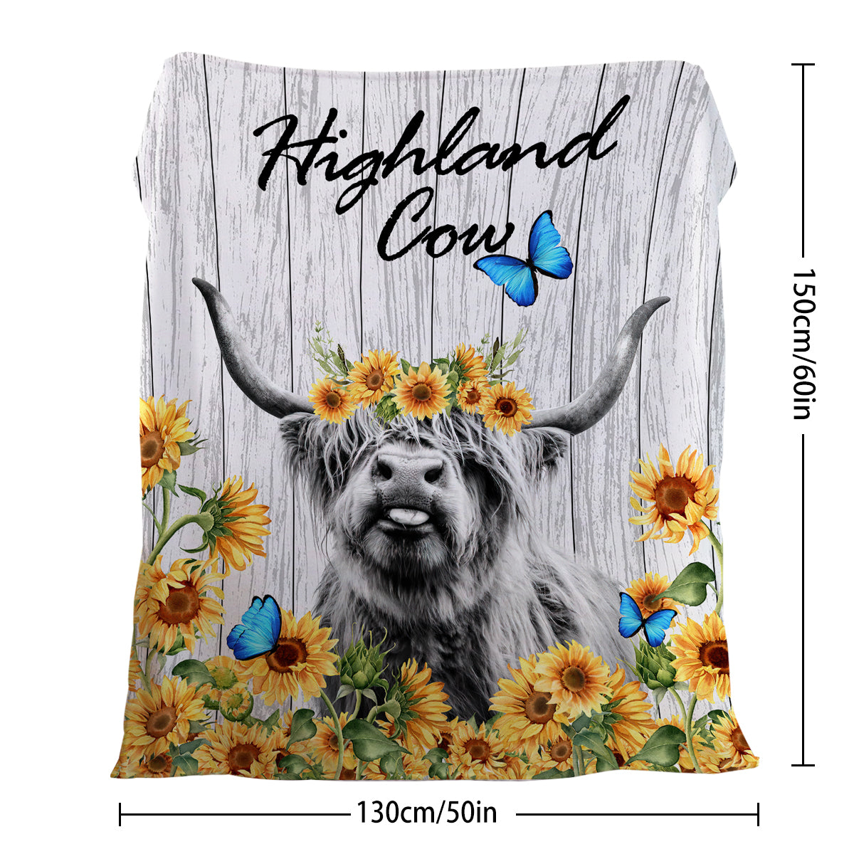 3D Highland Cow Blanket Sunflower Cow Flannel Throw Blanket for Living Room Couch Bed Sofa Adults All Seasons 130X150cm